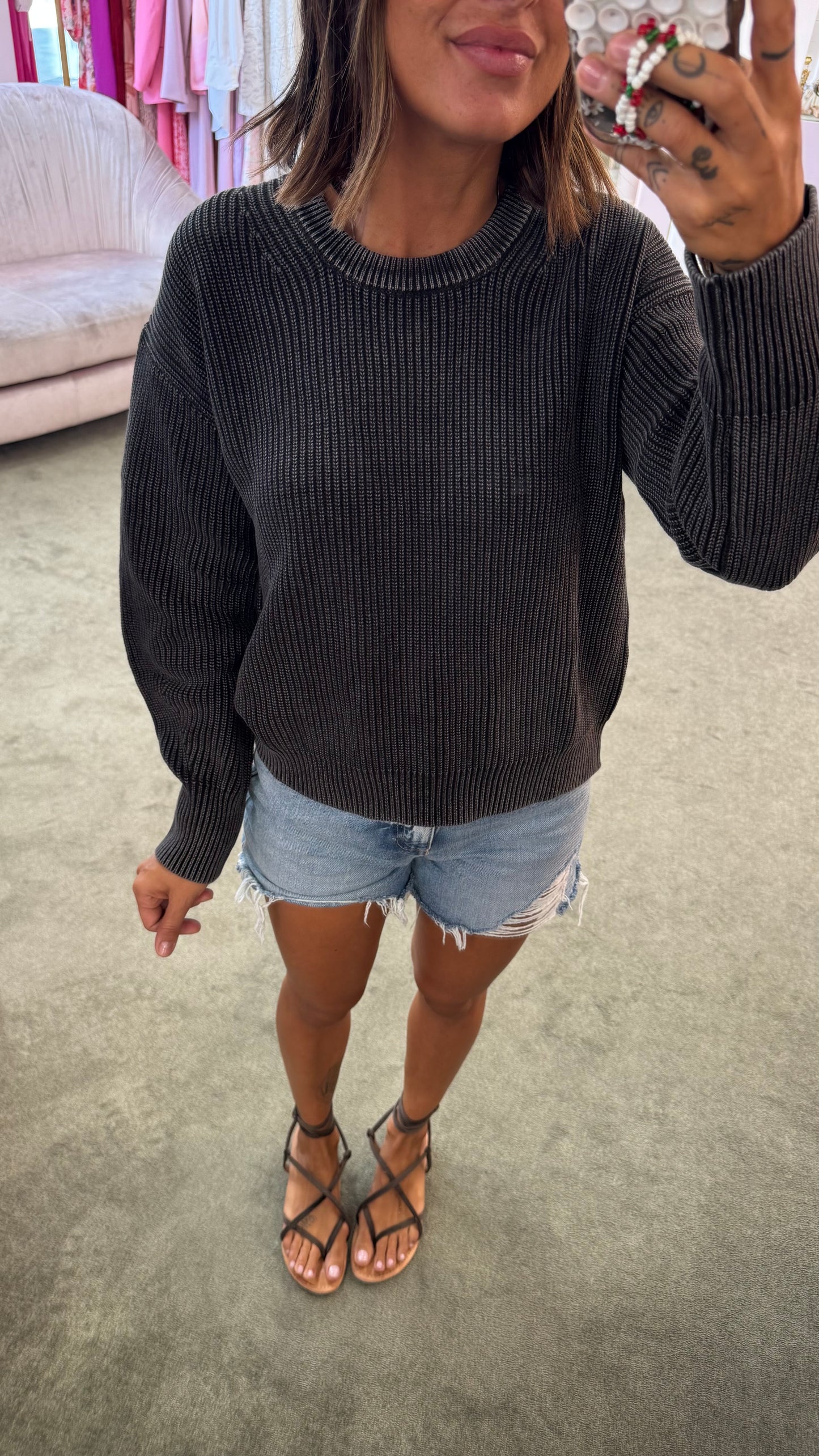Maglione grigio stonewashed a costine jx