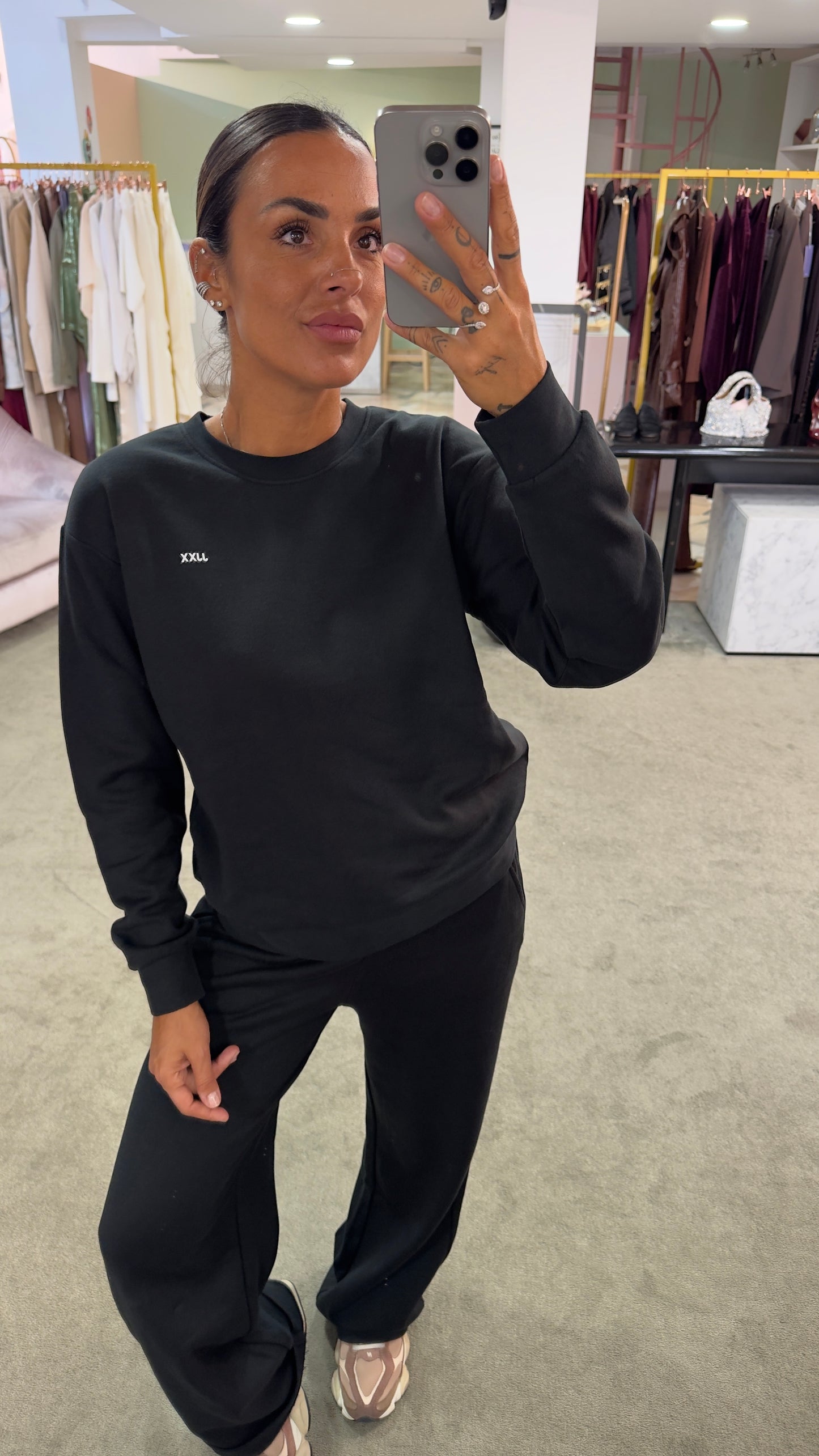 Felpa nera girocollo logo jx