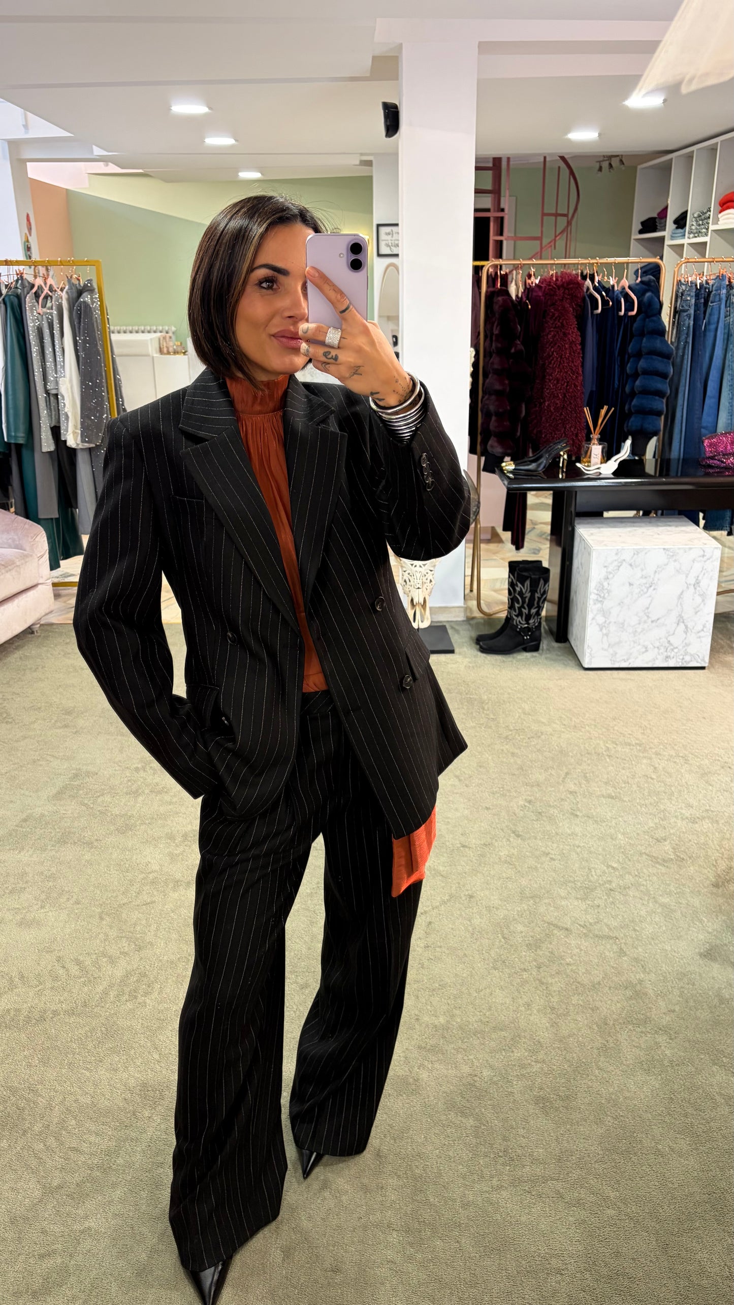 Blazer nero gessato misto lana sl