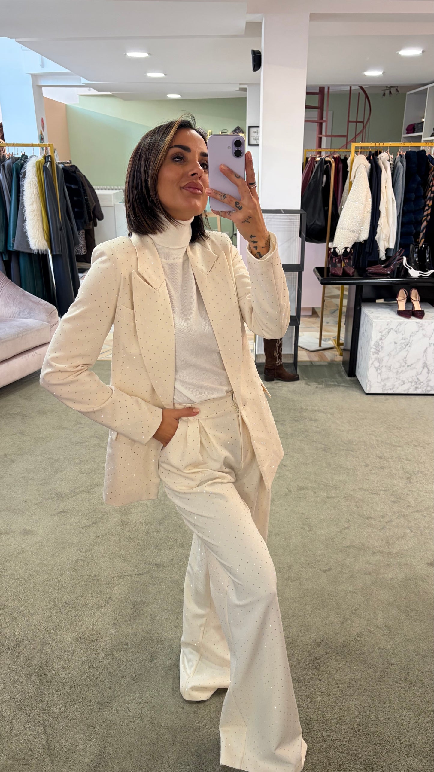 Blazer crema in raso crystal Actualee