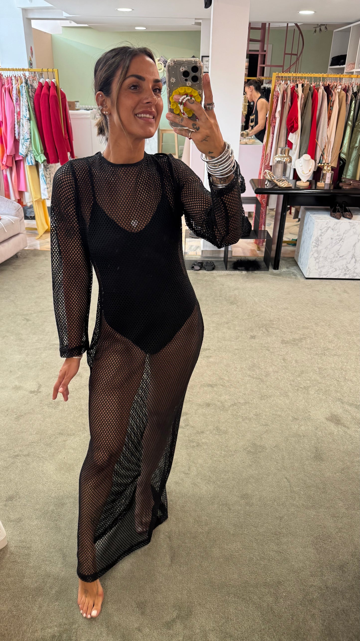 Abito lungo nero crochet Matinée