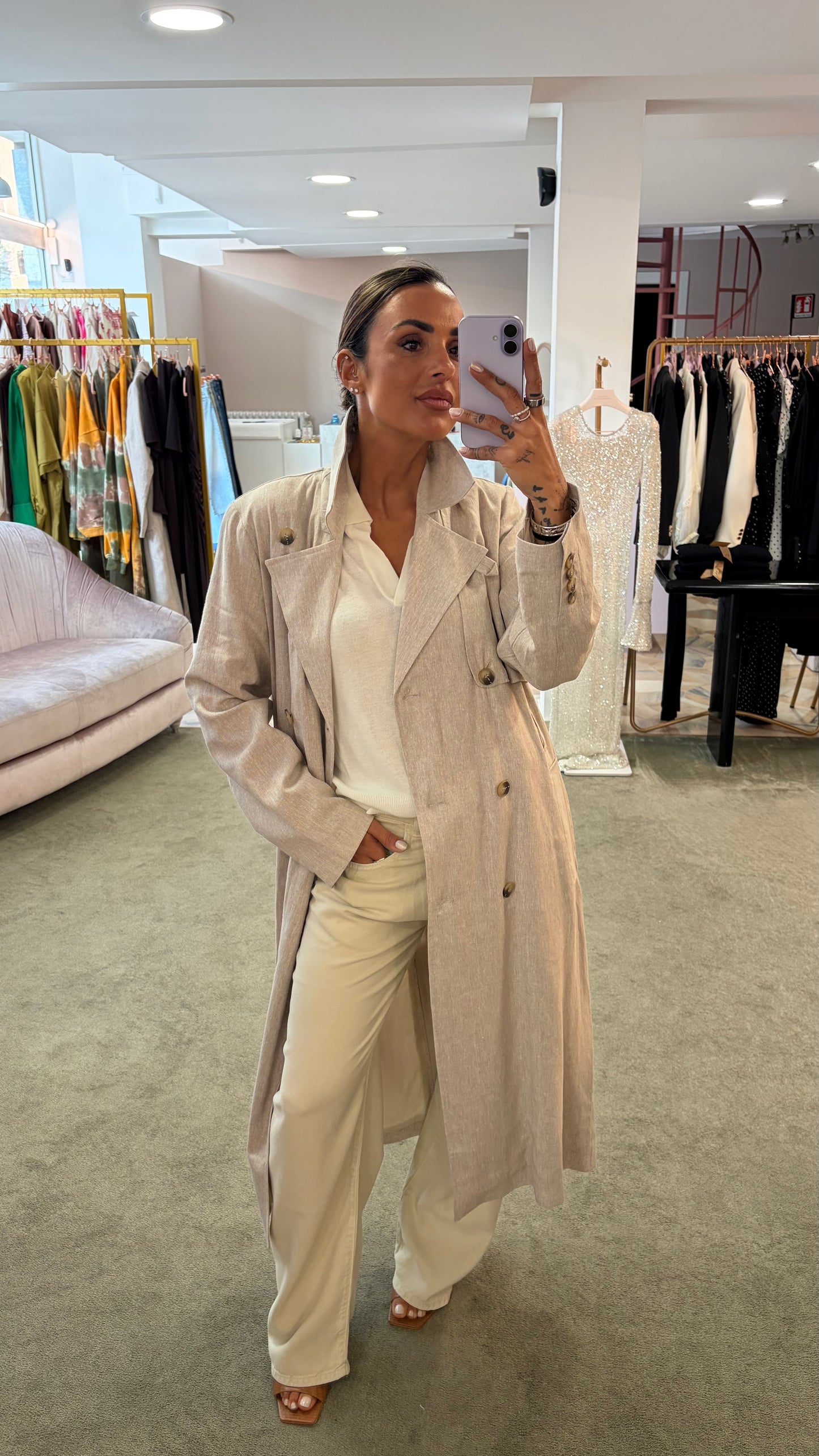 Trench beige melange in lino sl