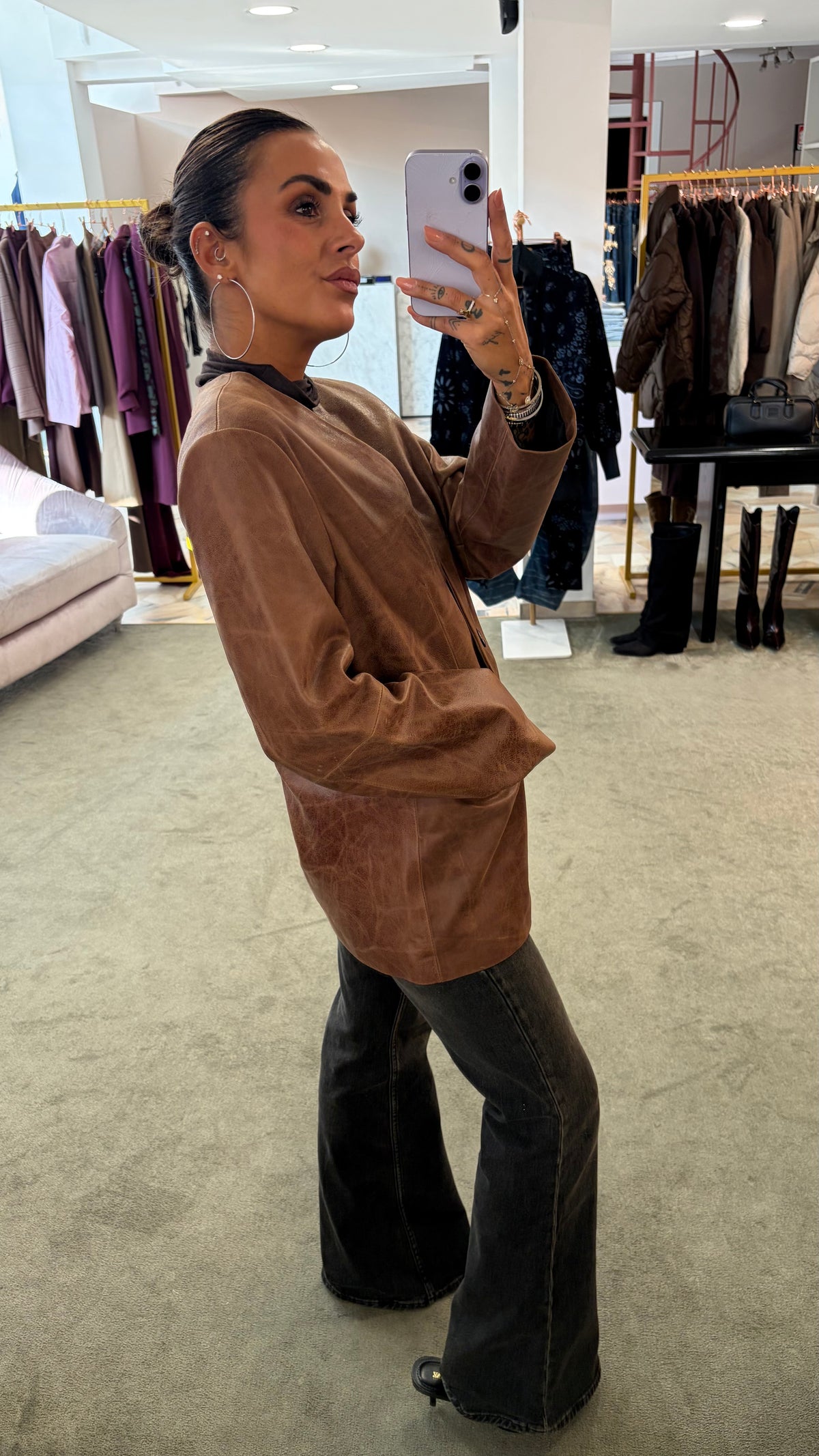 Giacca nocciola in vera pelle vintage sl