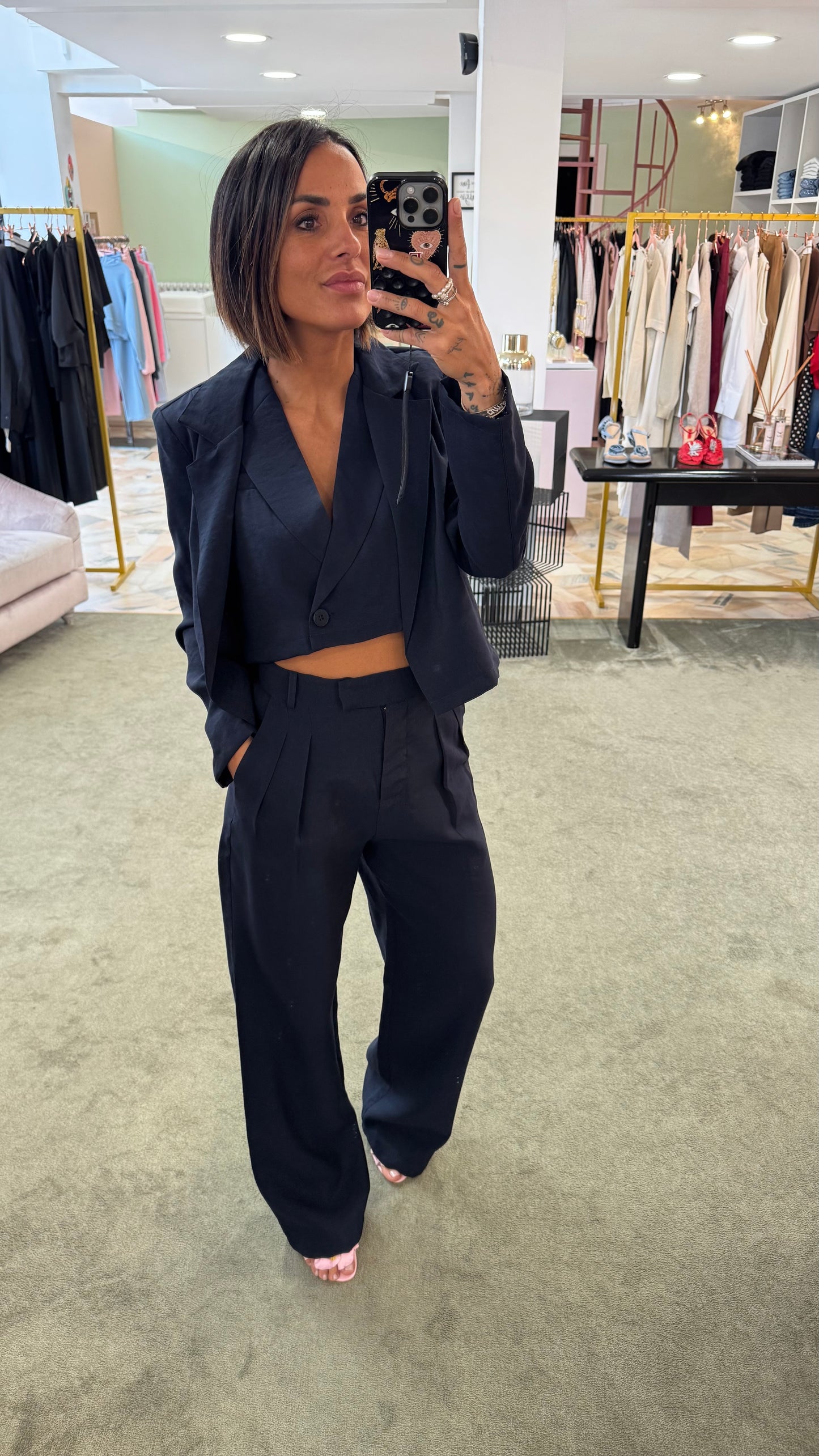 Blazer blu notte crop ay