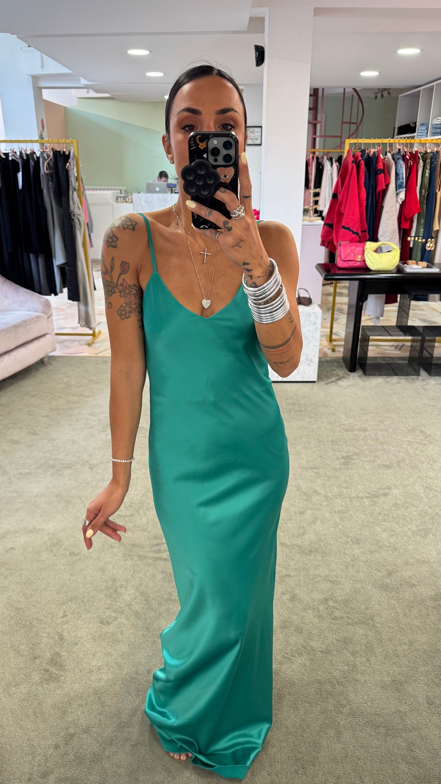 Abito lungo verde smeraldo sottoveste mq