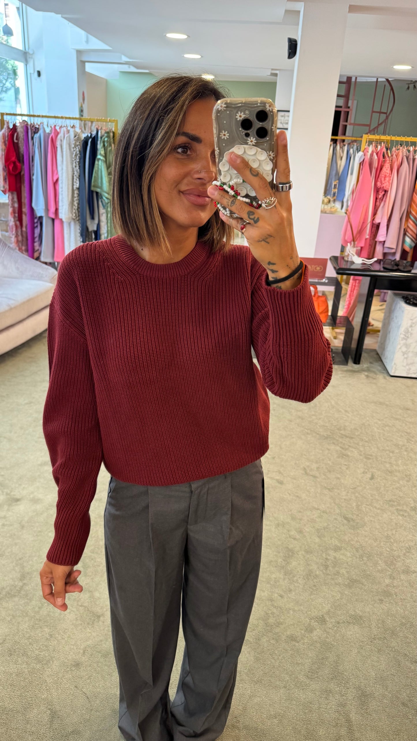 Maglione bordeaux a costine jx