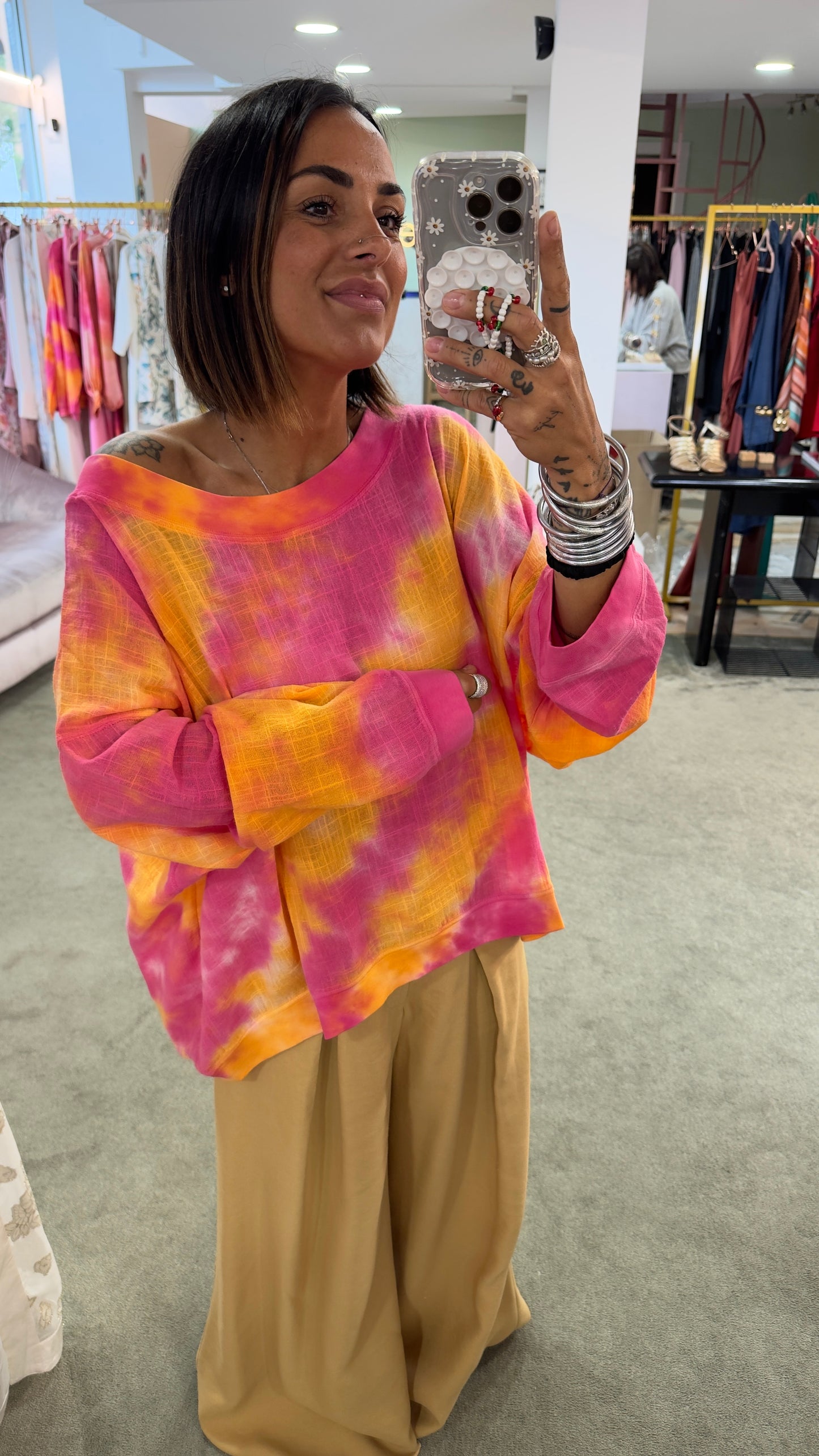 Felpa in garza fucsia tie-dye Don't@me