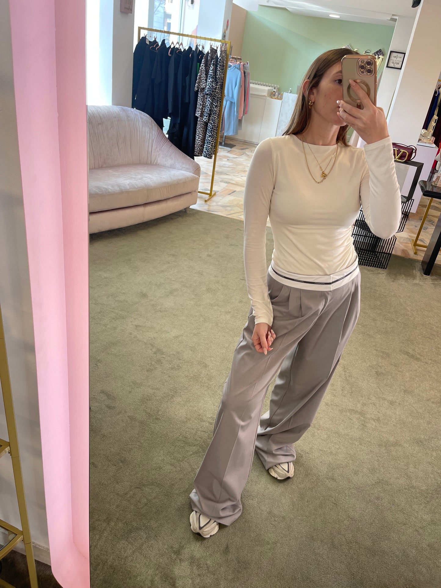 Pantaloni grigio wide leg con risvolto hinnominate
