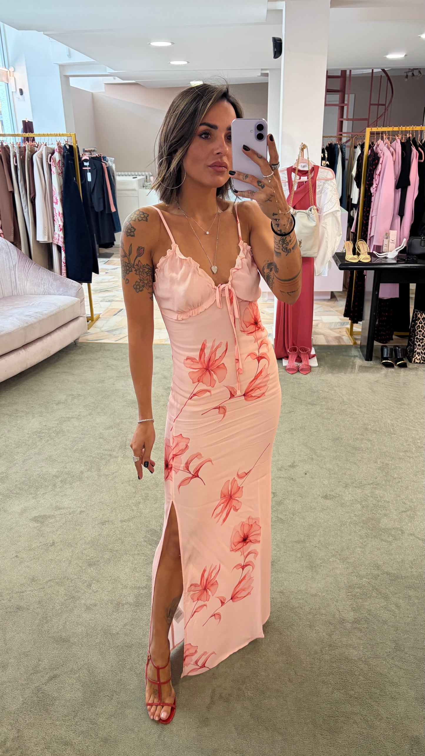 Abito riley lungo MAR DE MARGARITAS rosa con fiori