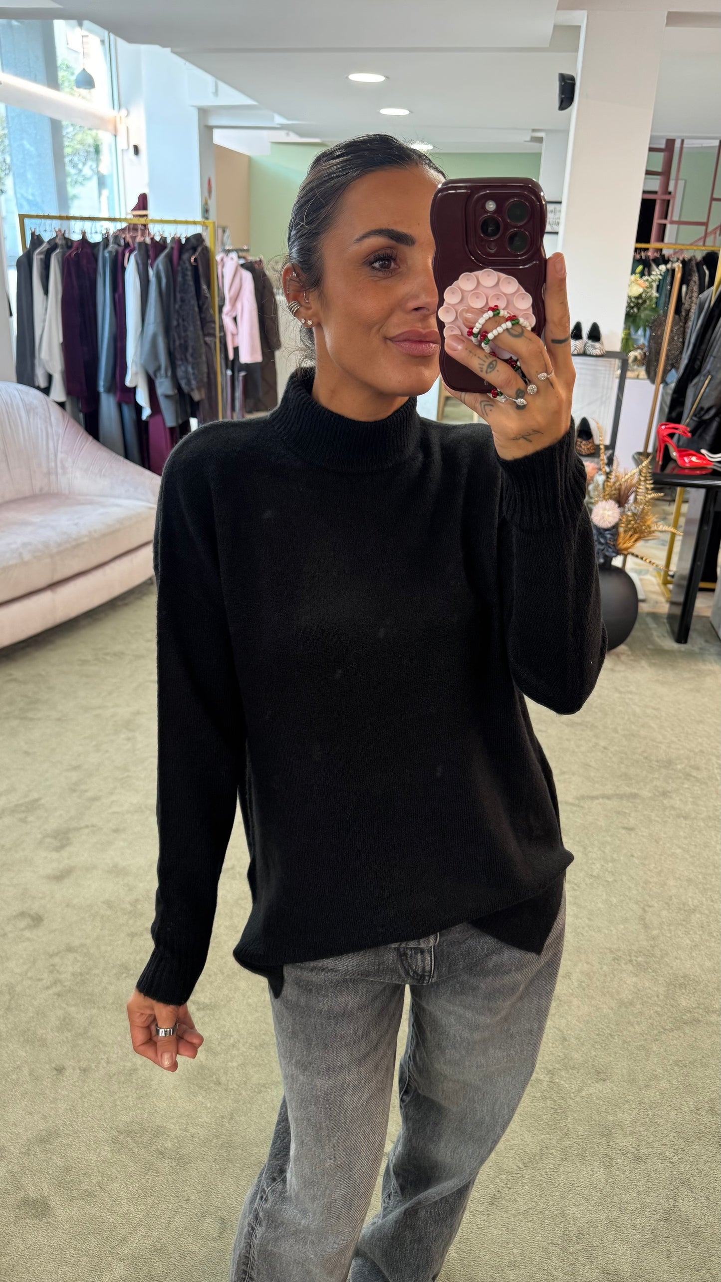 Maglione lupetto nero sy