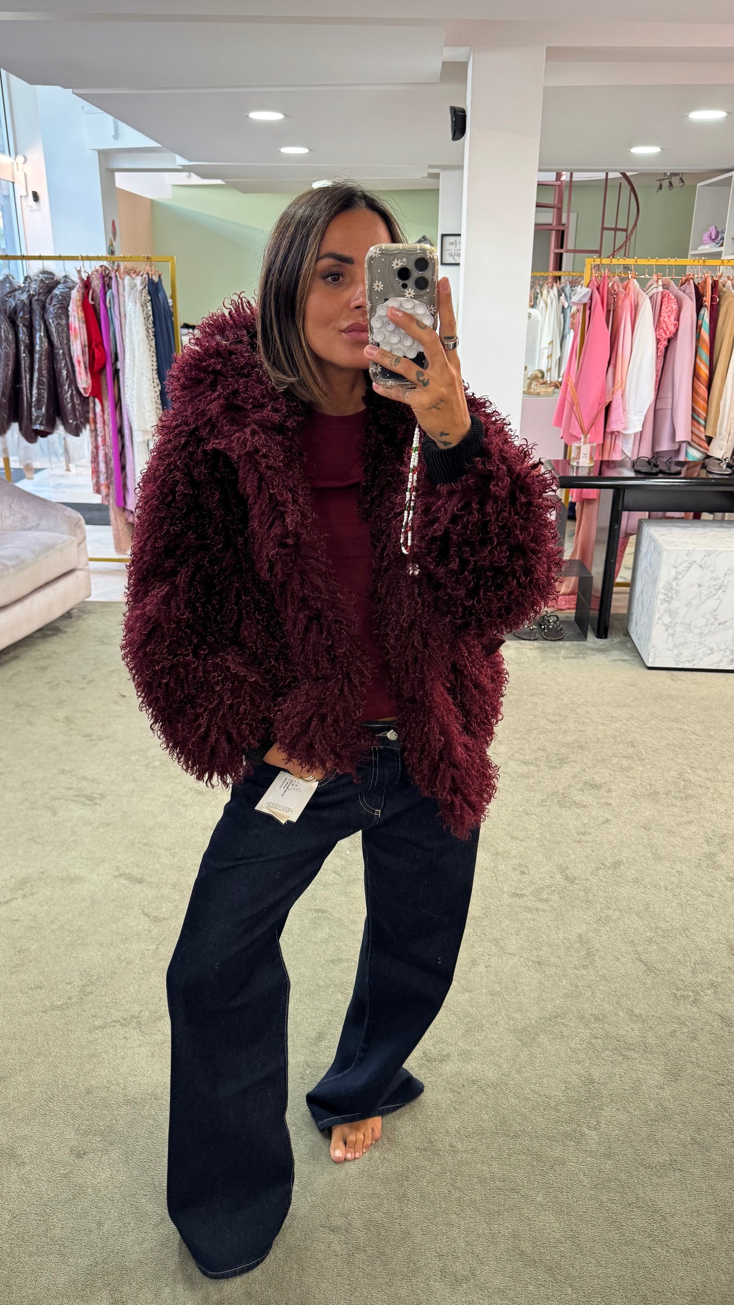 Bomber mongolia eco bordeaux con cappuccio