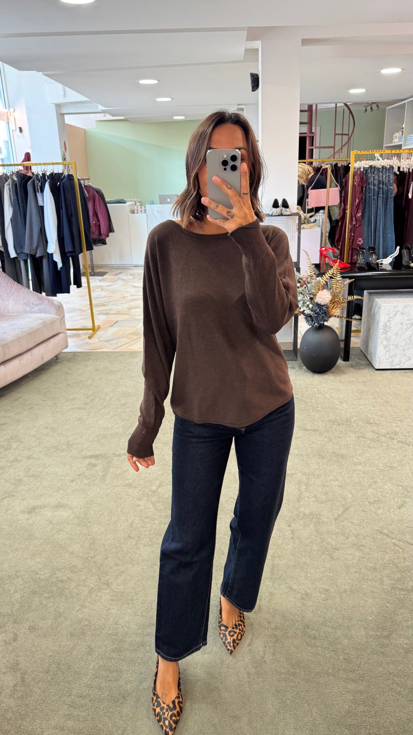 Maglione cioccolato girocollo morbido sy