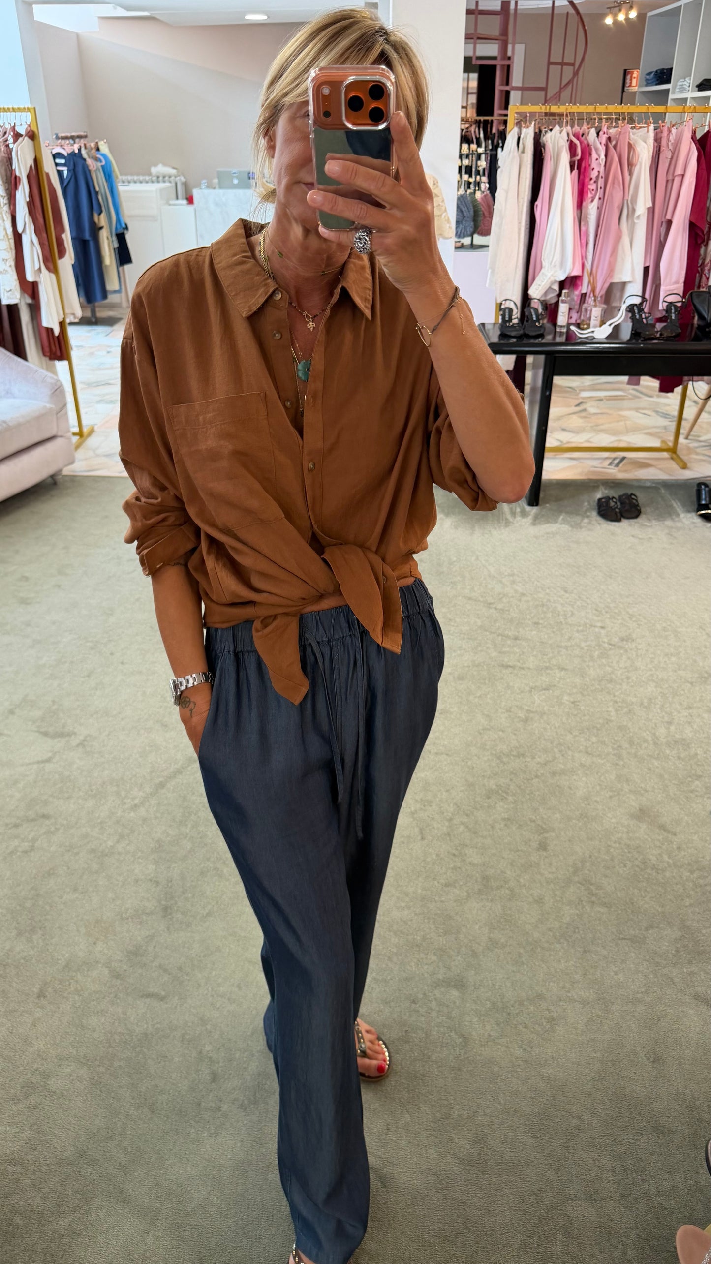Pantaloni effetto denim con elastico in vita sy