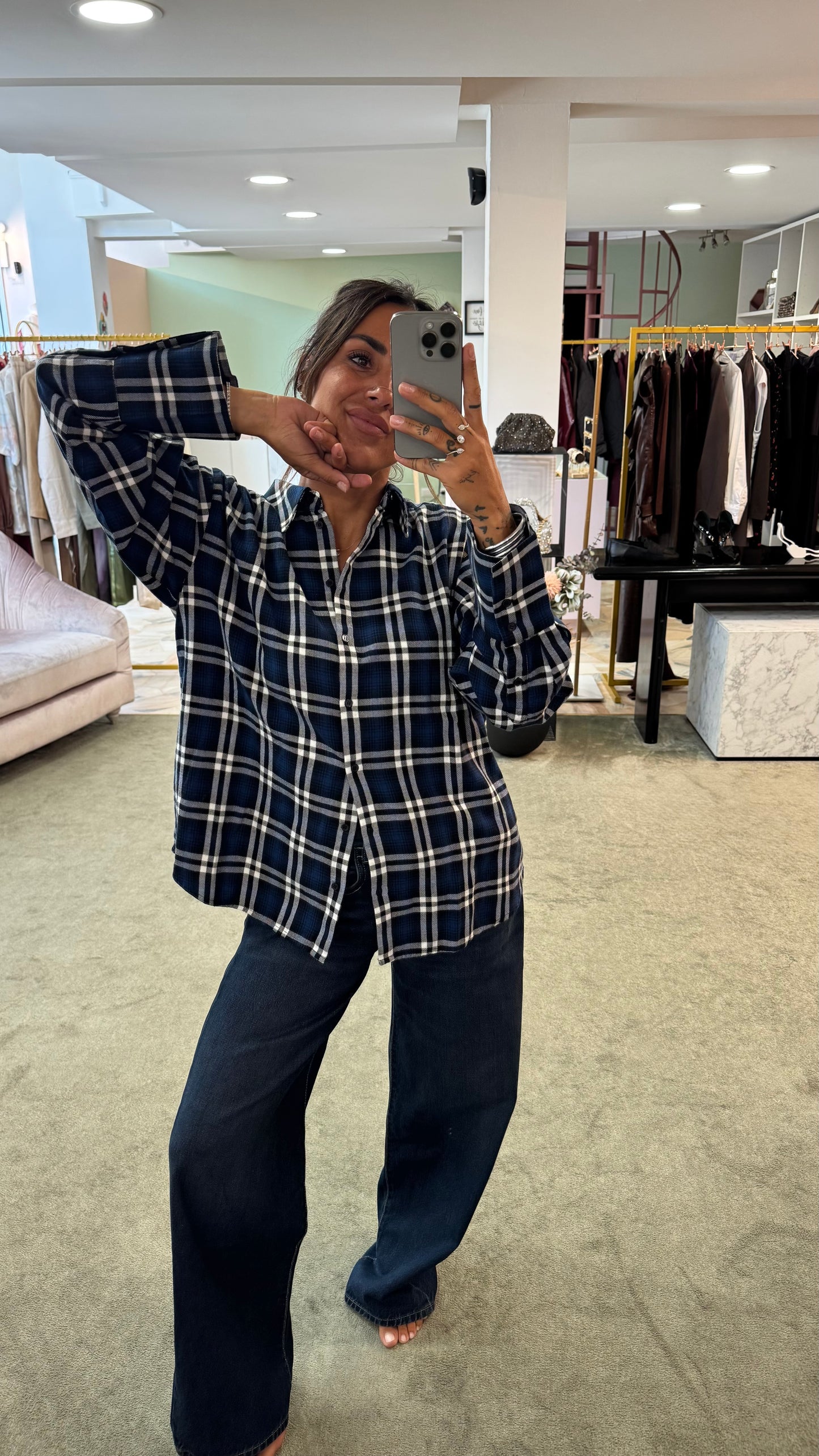 Camicia blu a quadri jx