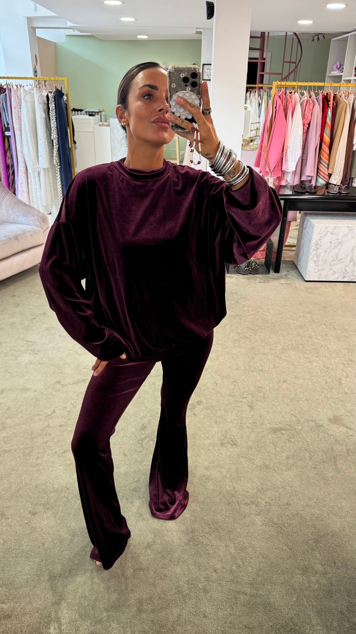 Pantaloni flare bordeaux in velluto Don't@Me