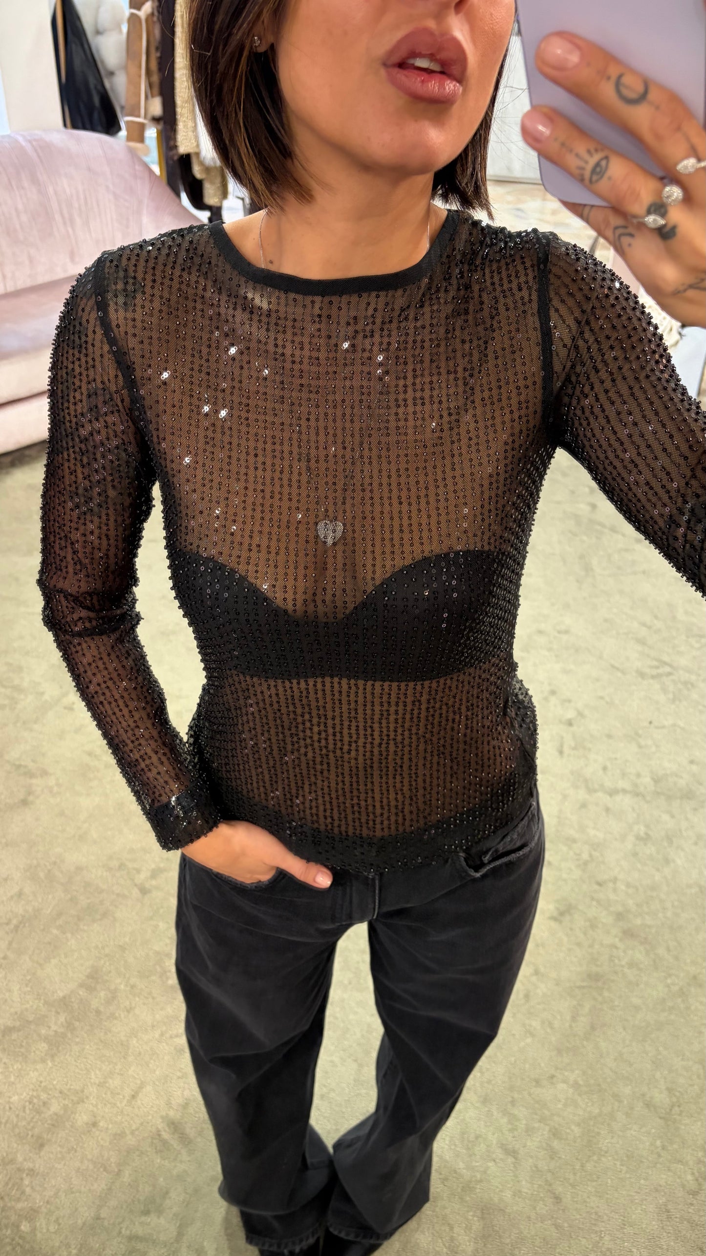 Maglia nera trasparente crystal fr
