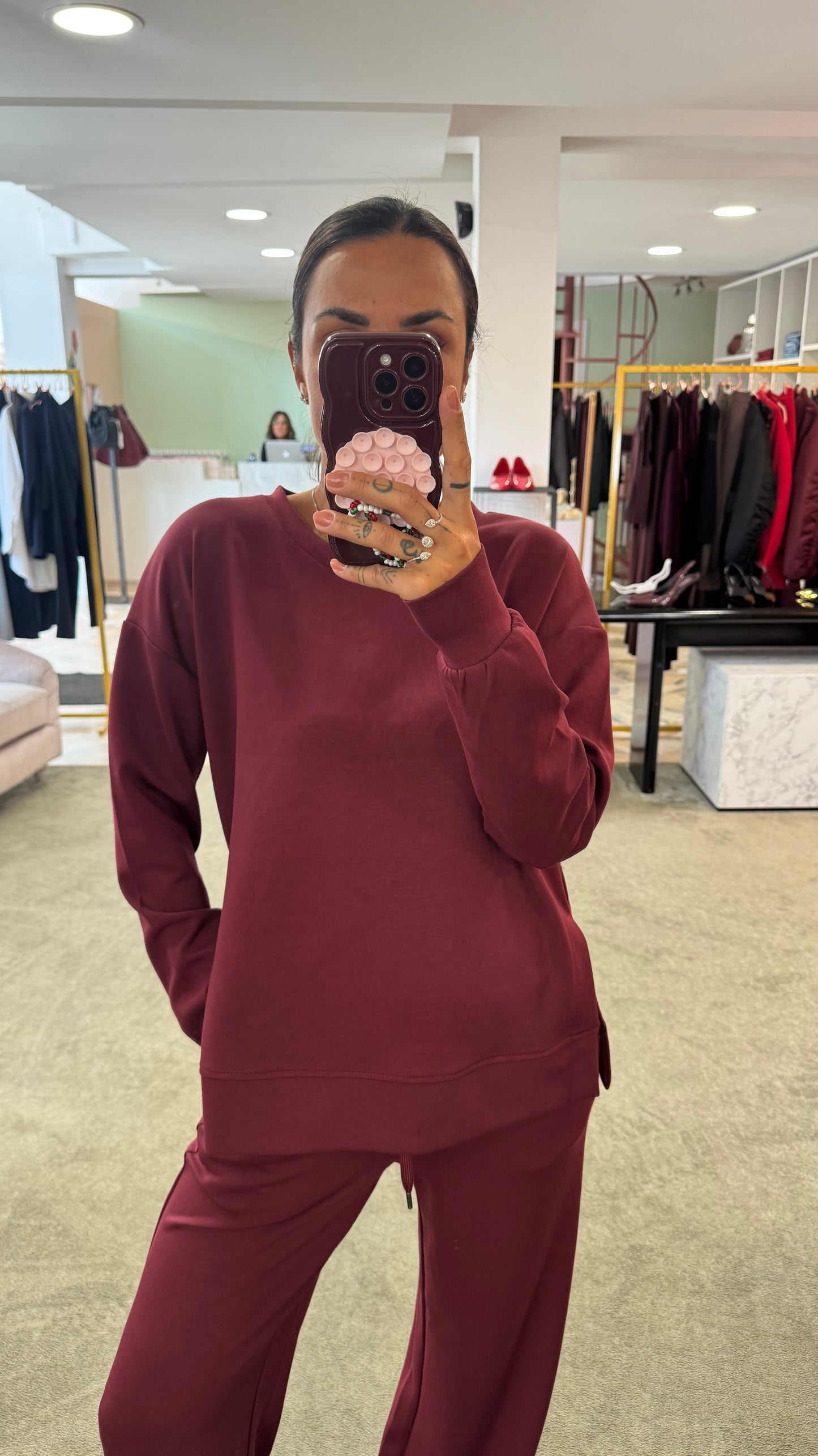 Felpa bordeaux girocollo in modal sy