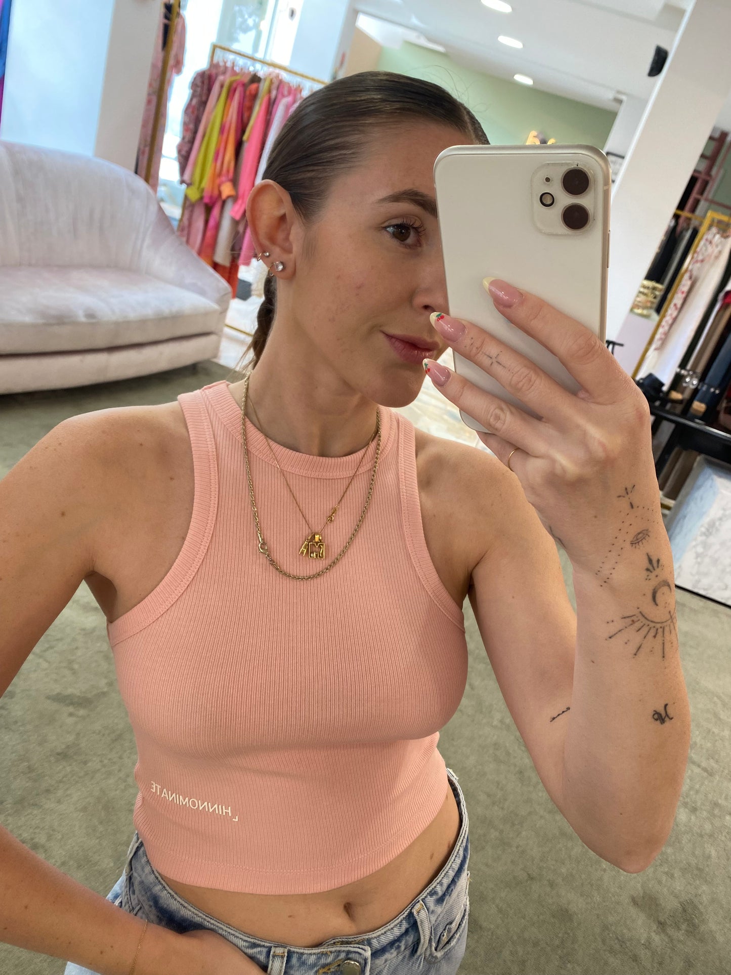 Crop top rosa cipria a costine hinnominate