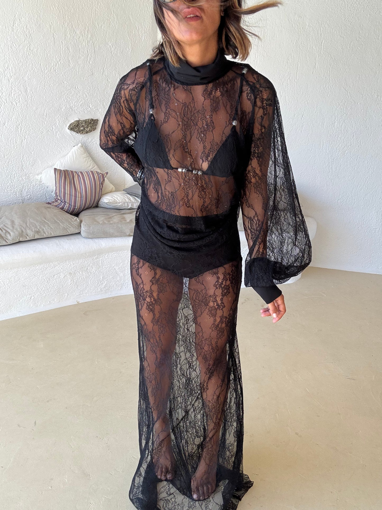 Gonna lunga nera in pizzo con culotte ks
