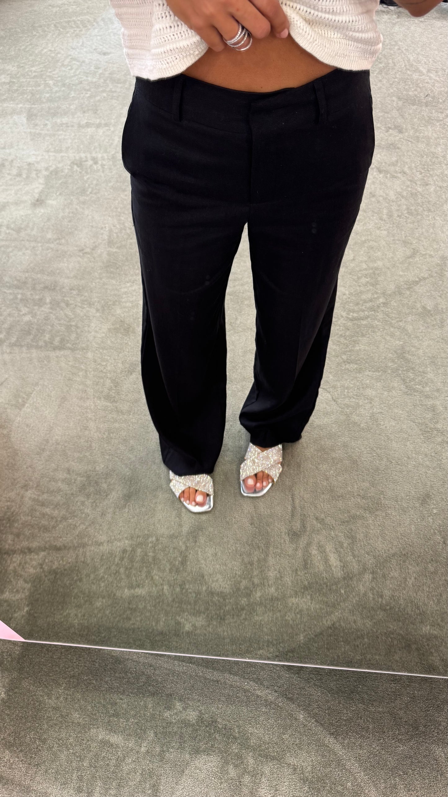 Pantaloni neri dritti in lino sl