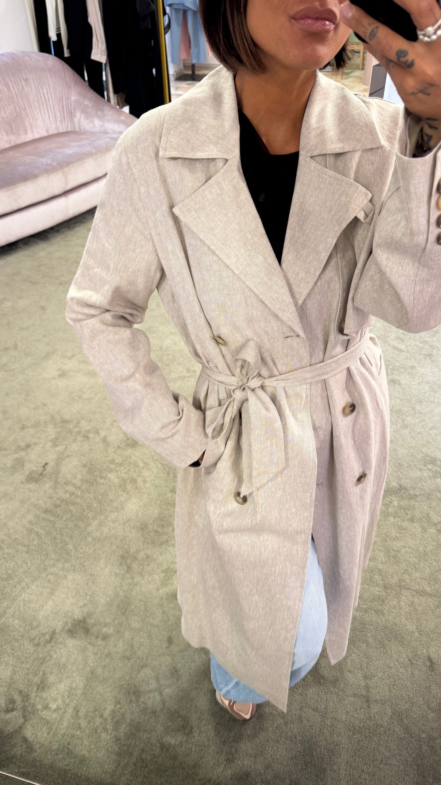 Trench beige melange in lino sl