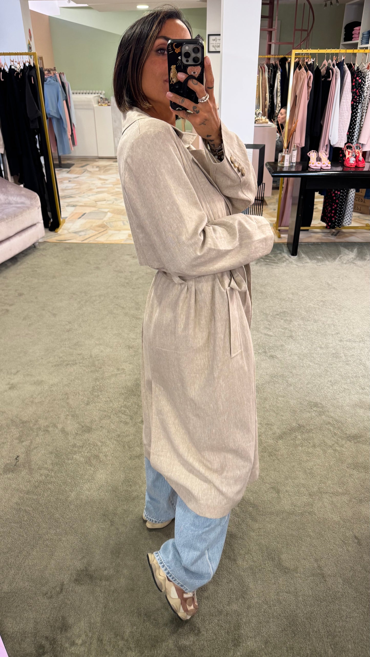Trench beige melange in lino sl