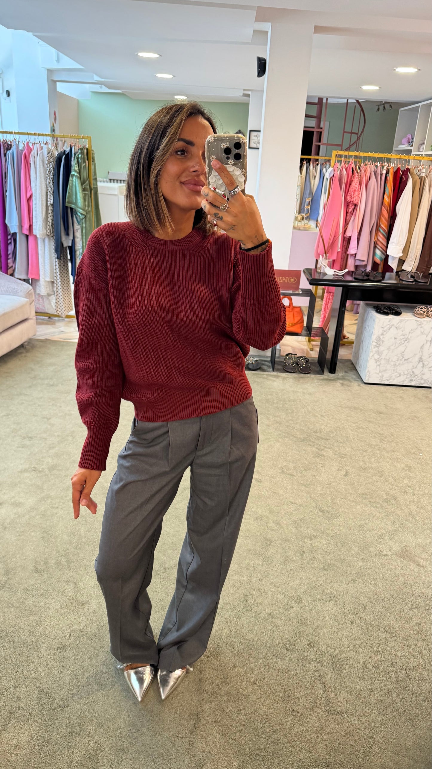 Maglione bordeaux a costine jx