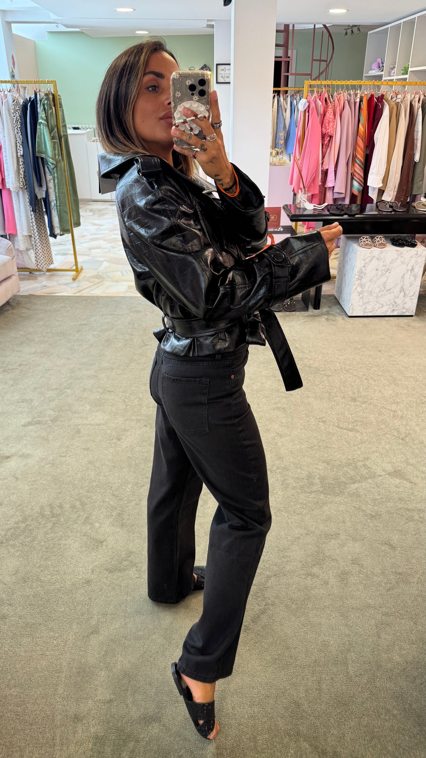 Trench crop nero crocco Actualee