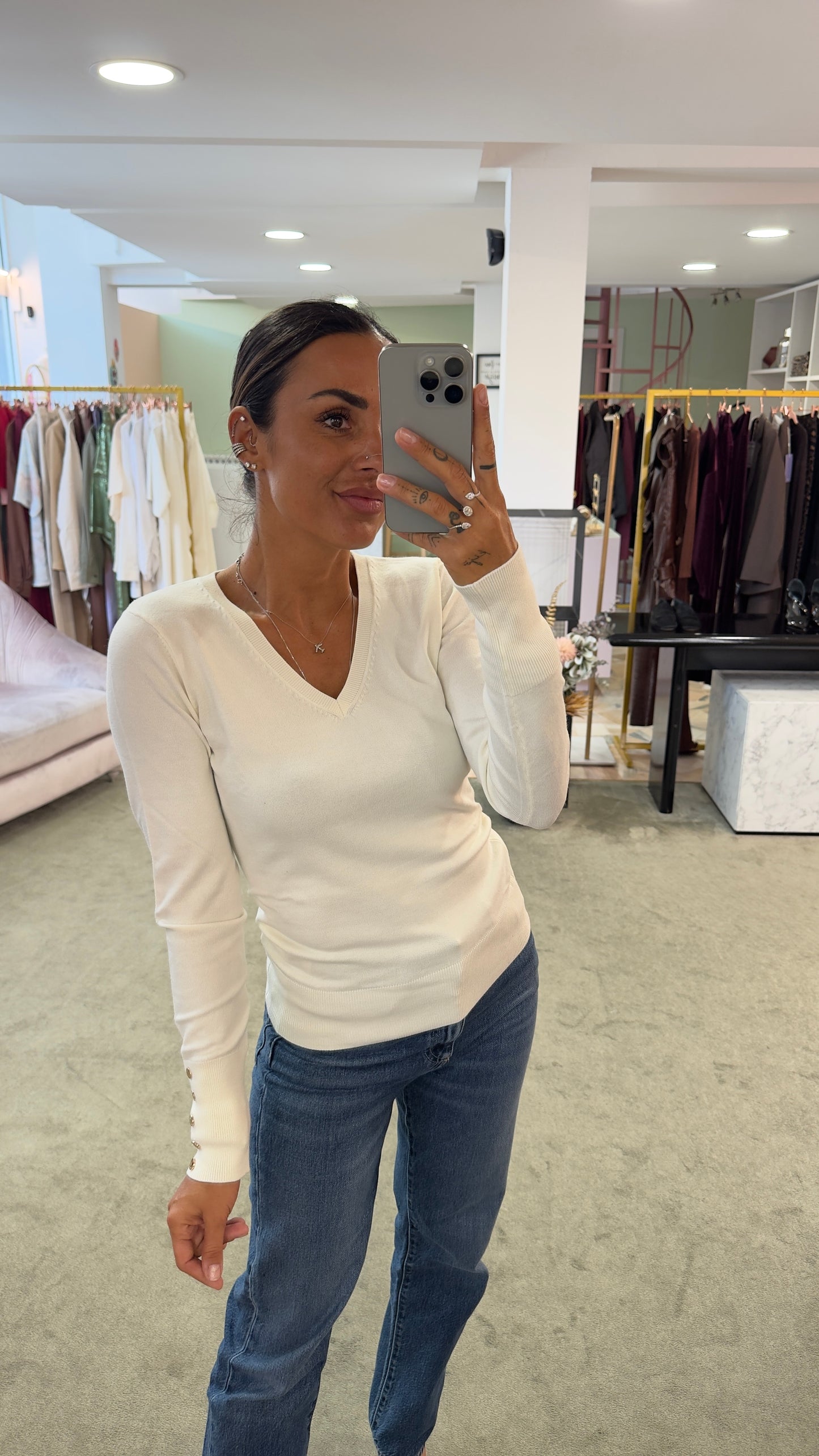 Maglione panna scollo a v in viscosa fr