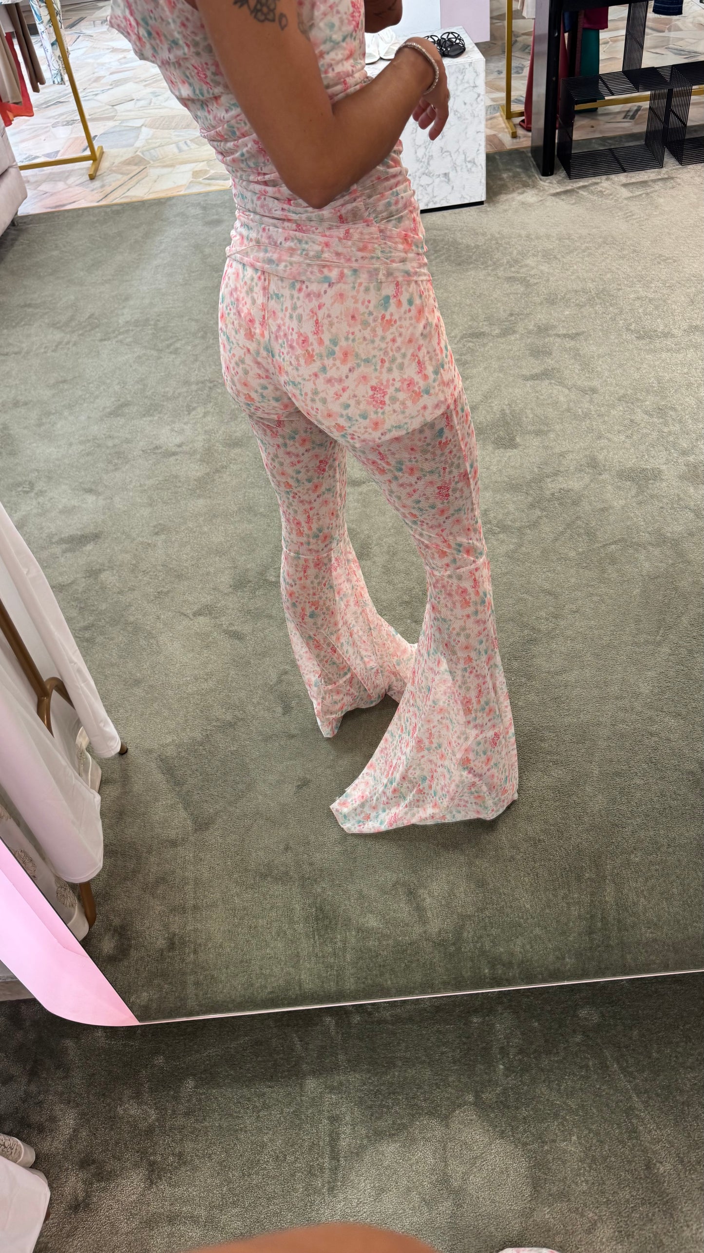 Completo canotta e pantalone in tulle a fiori ks