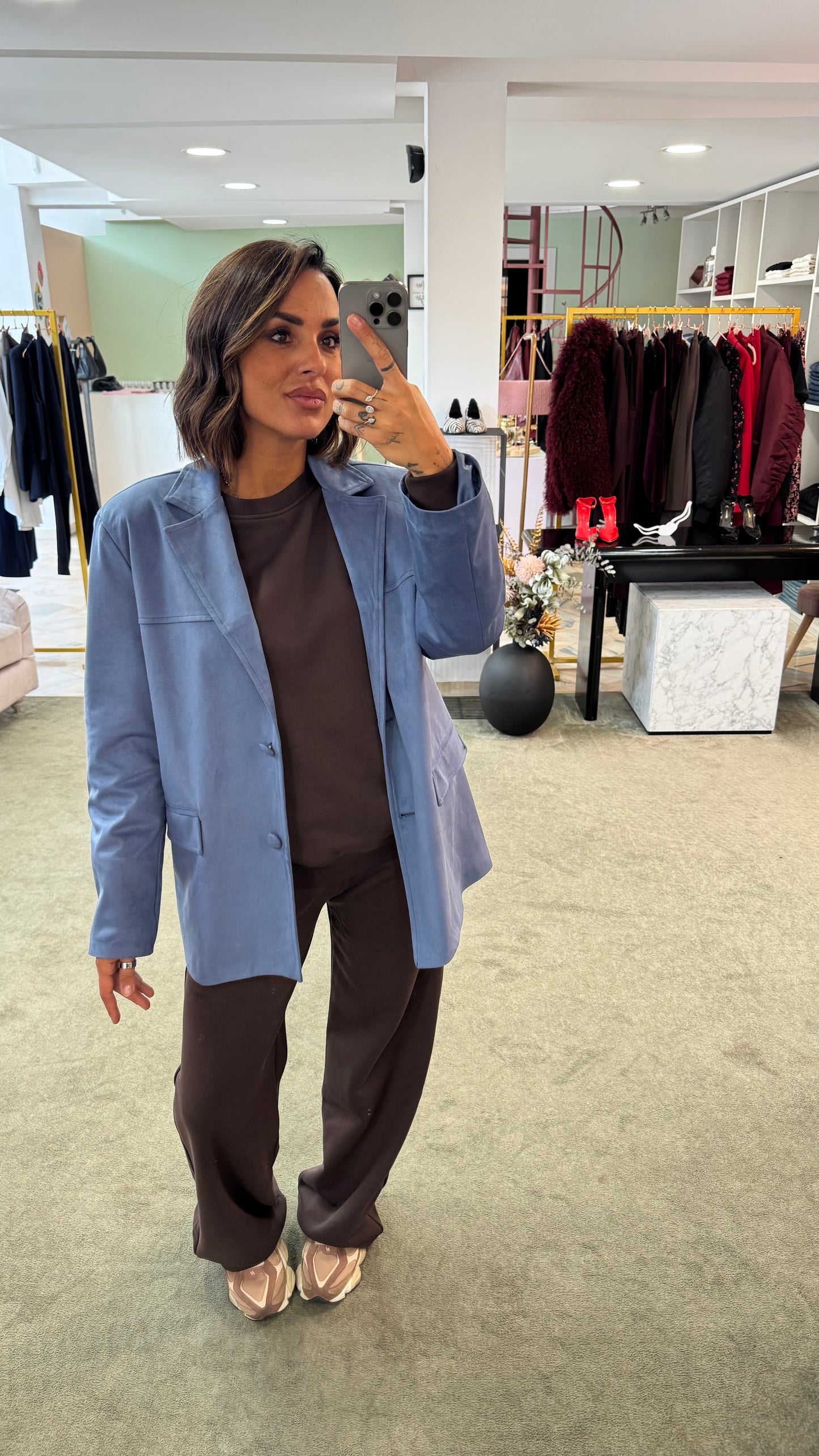 Blazer over celeste scamosciato ks