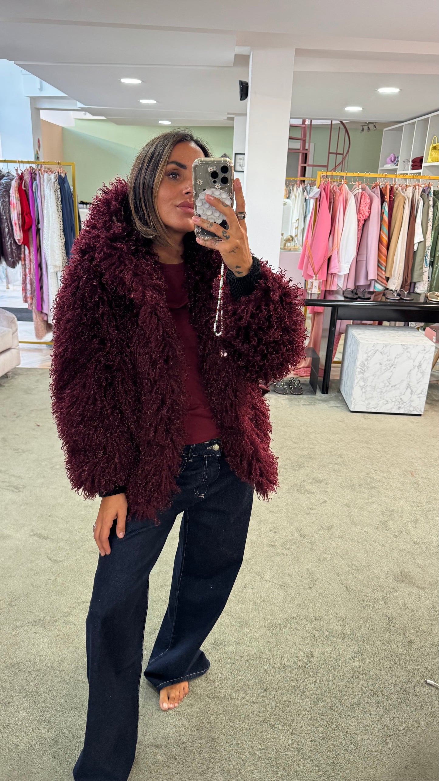 Bomber mongolia eco bordeaux con cappuccio