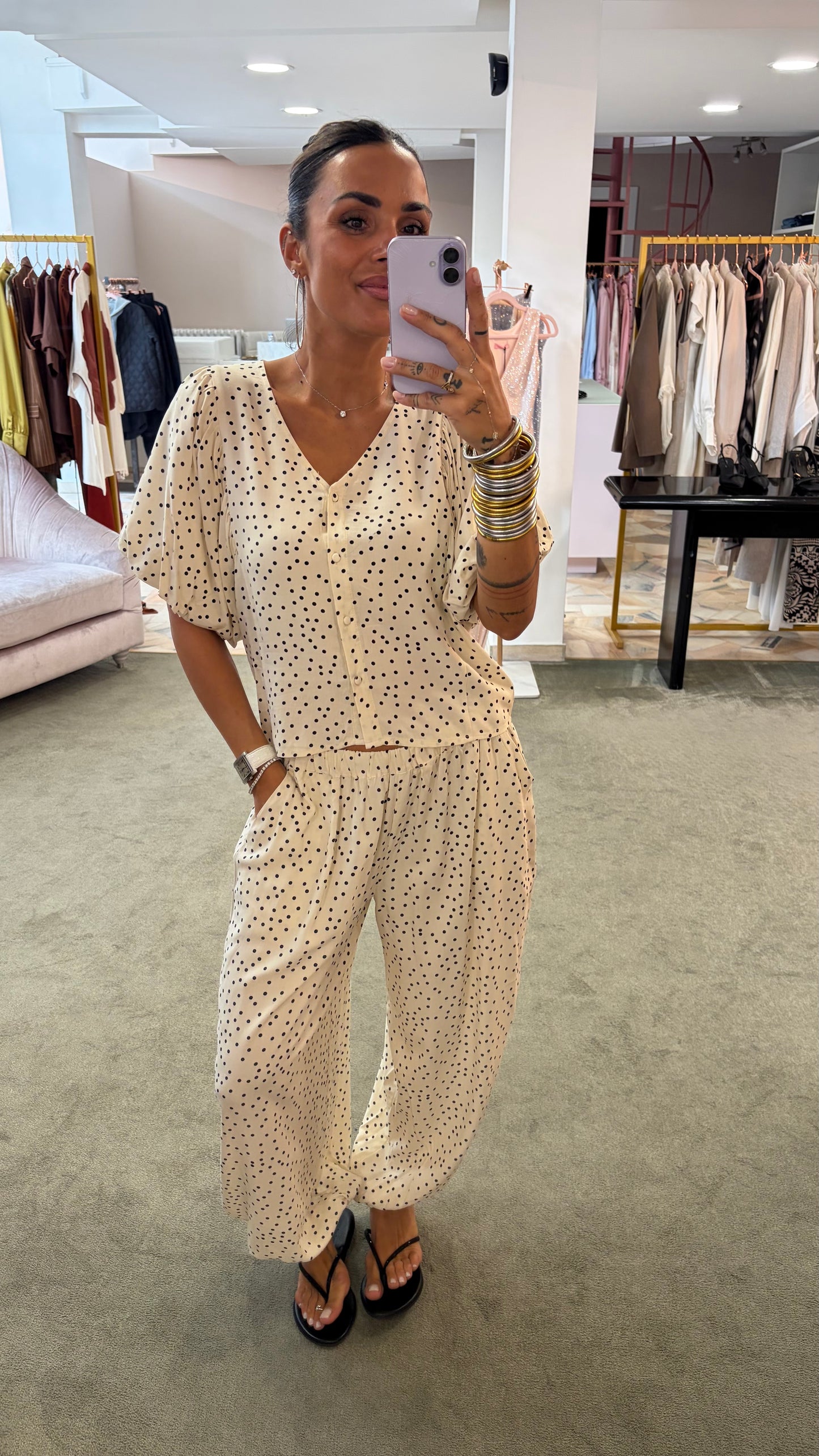 Pantaloni balloon panna a pois in viscosa sy