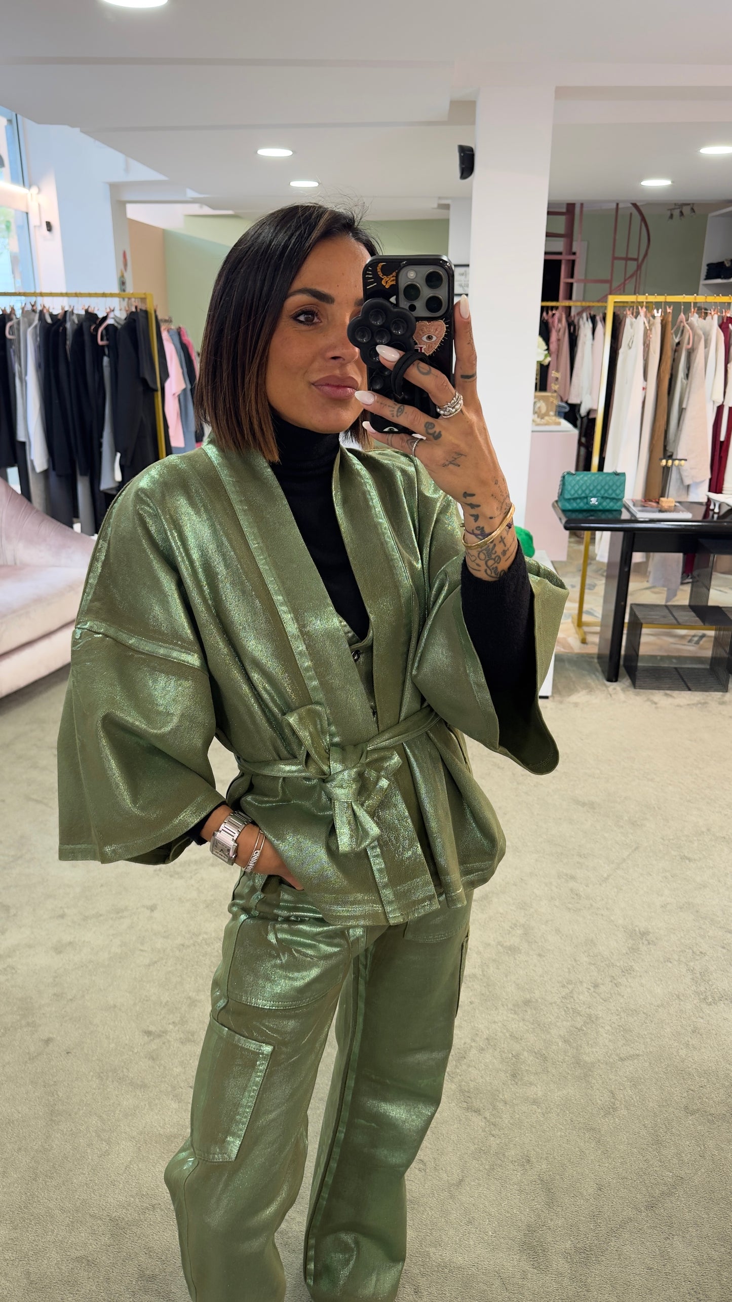 Kimono laminato verde militare Don't@me