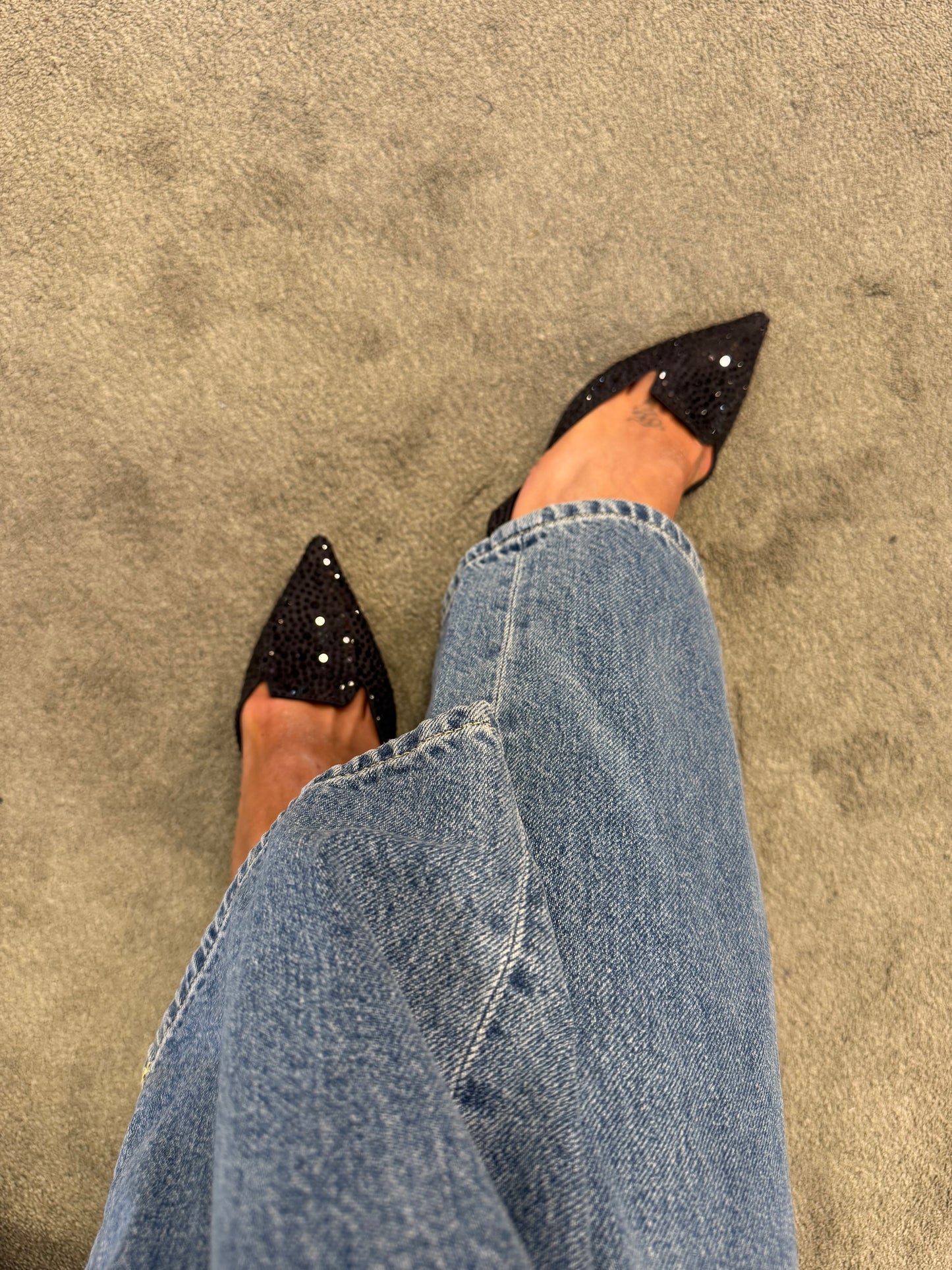 Slingback nera cristalli