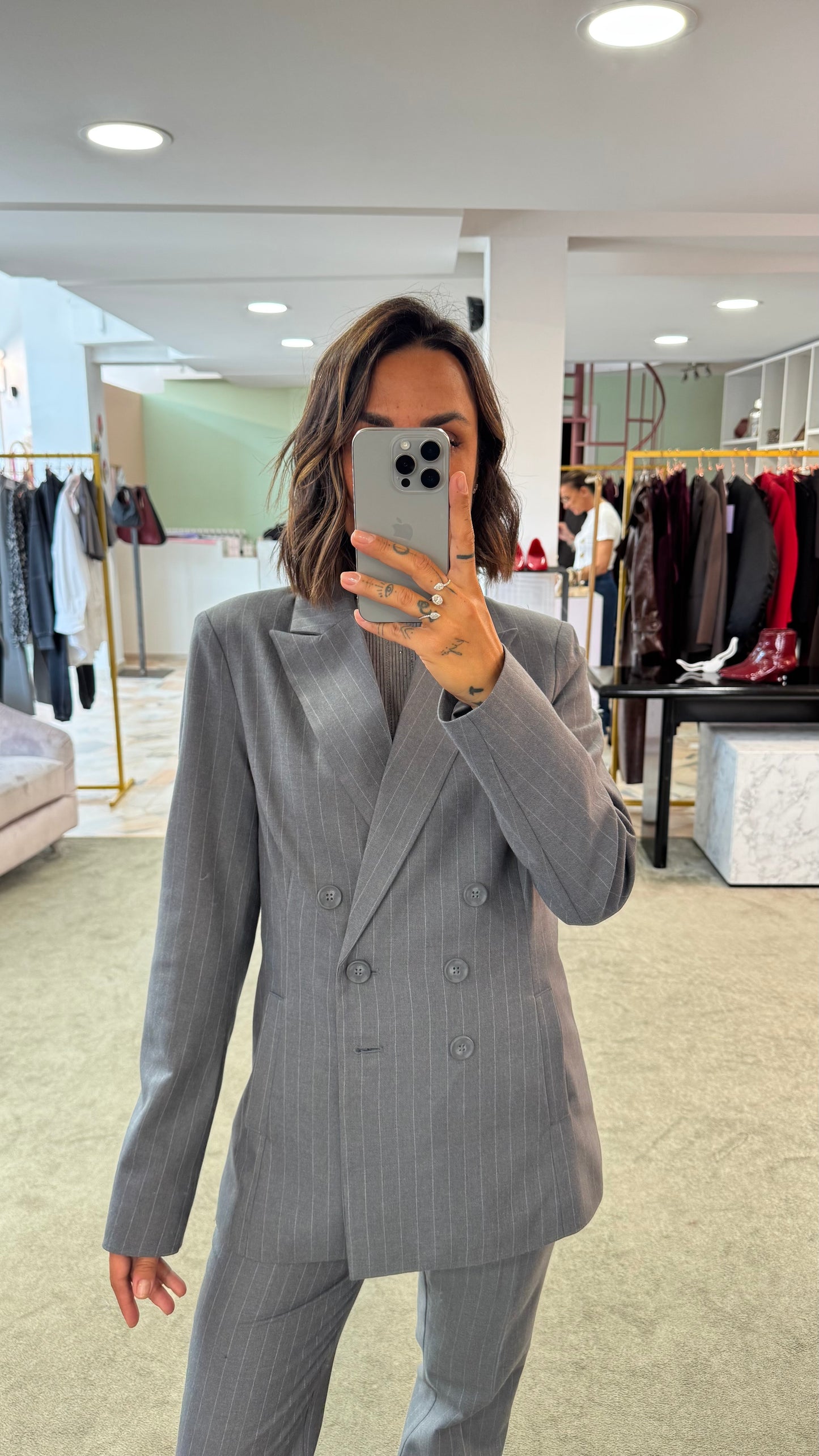 Blazer grigio gessato doppiopetto fr