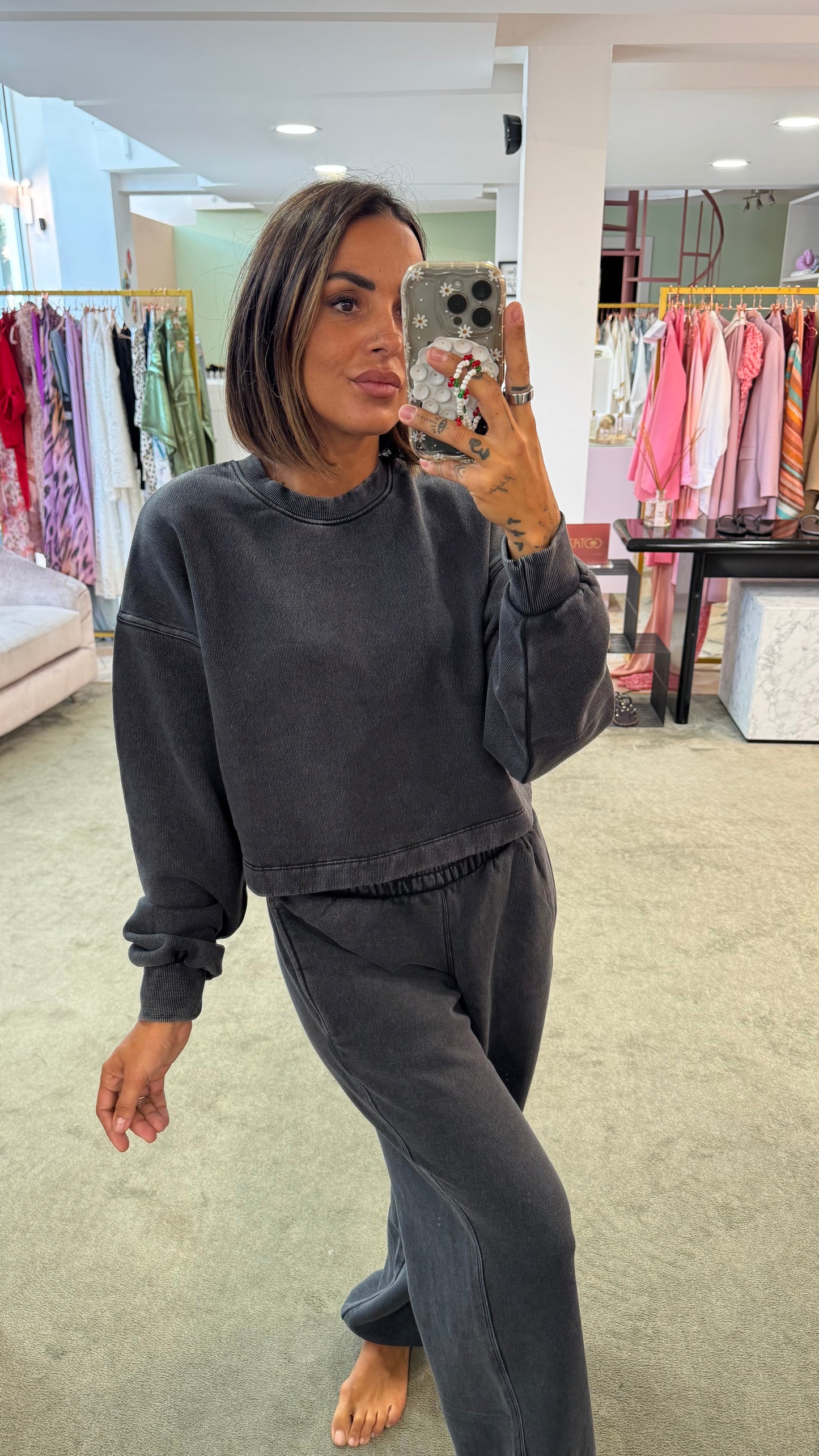 Felpa crop grigia stonewashed jx
