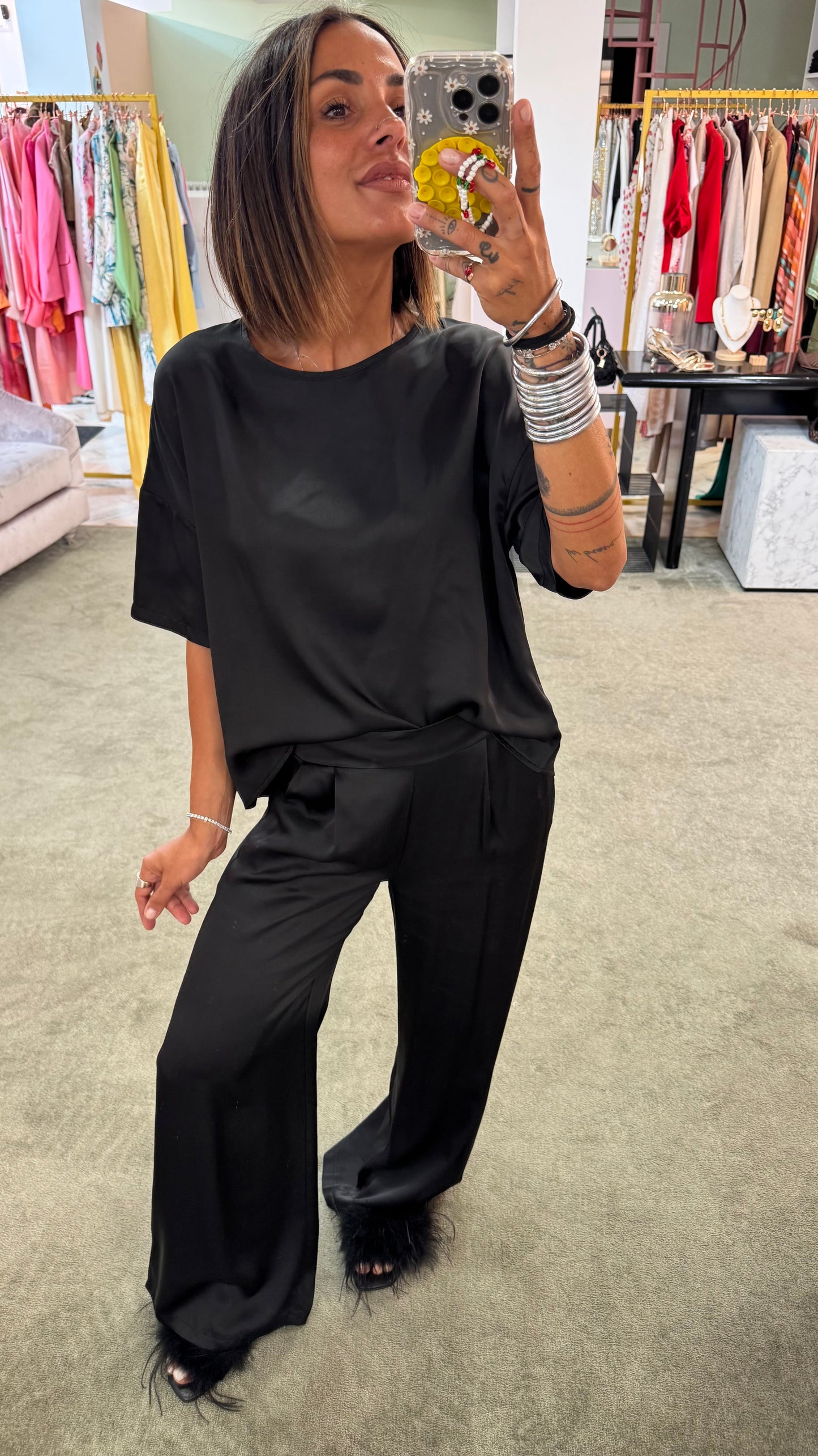Pantaloni neri con elastico satin ay