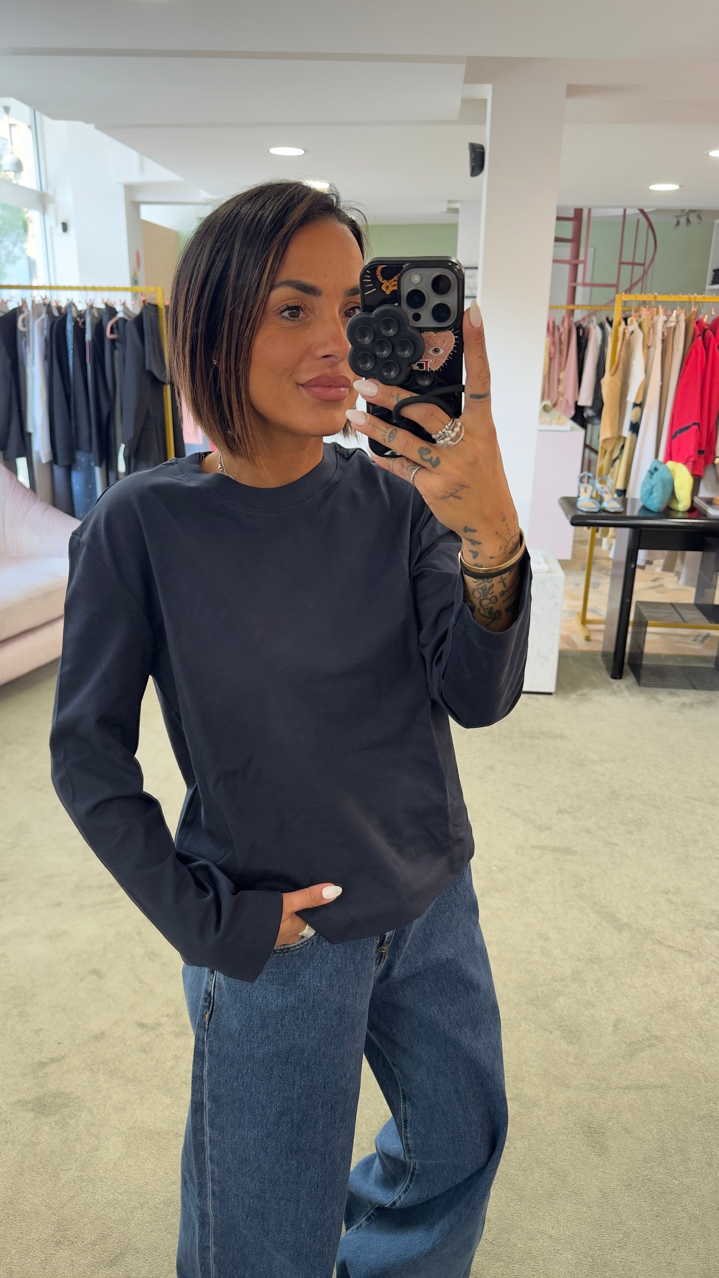 T-shirt blu notte sottogiacca maniche lunghe sl