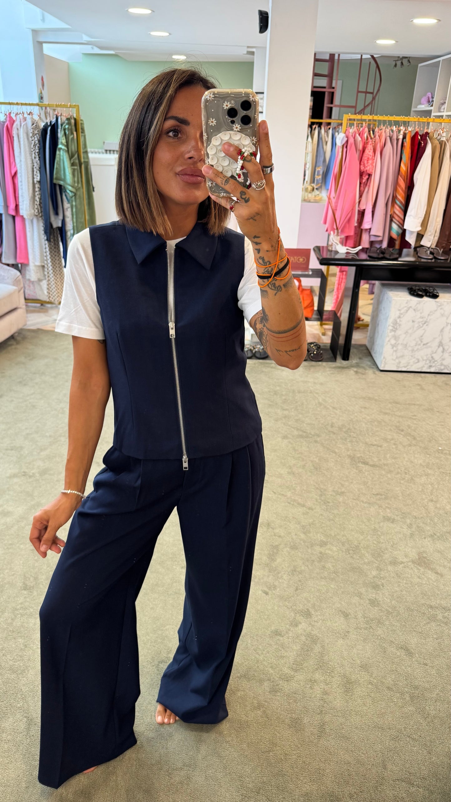 Pantaloni blu kate con pences jx