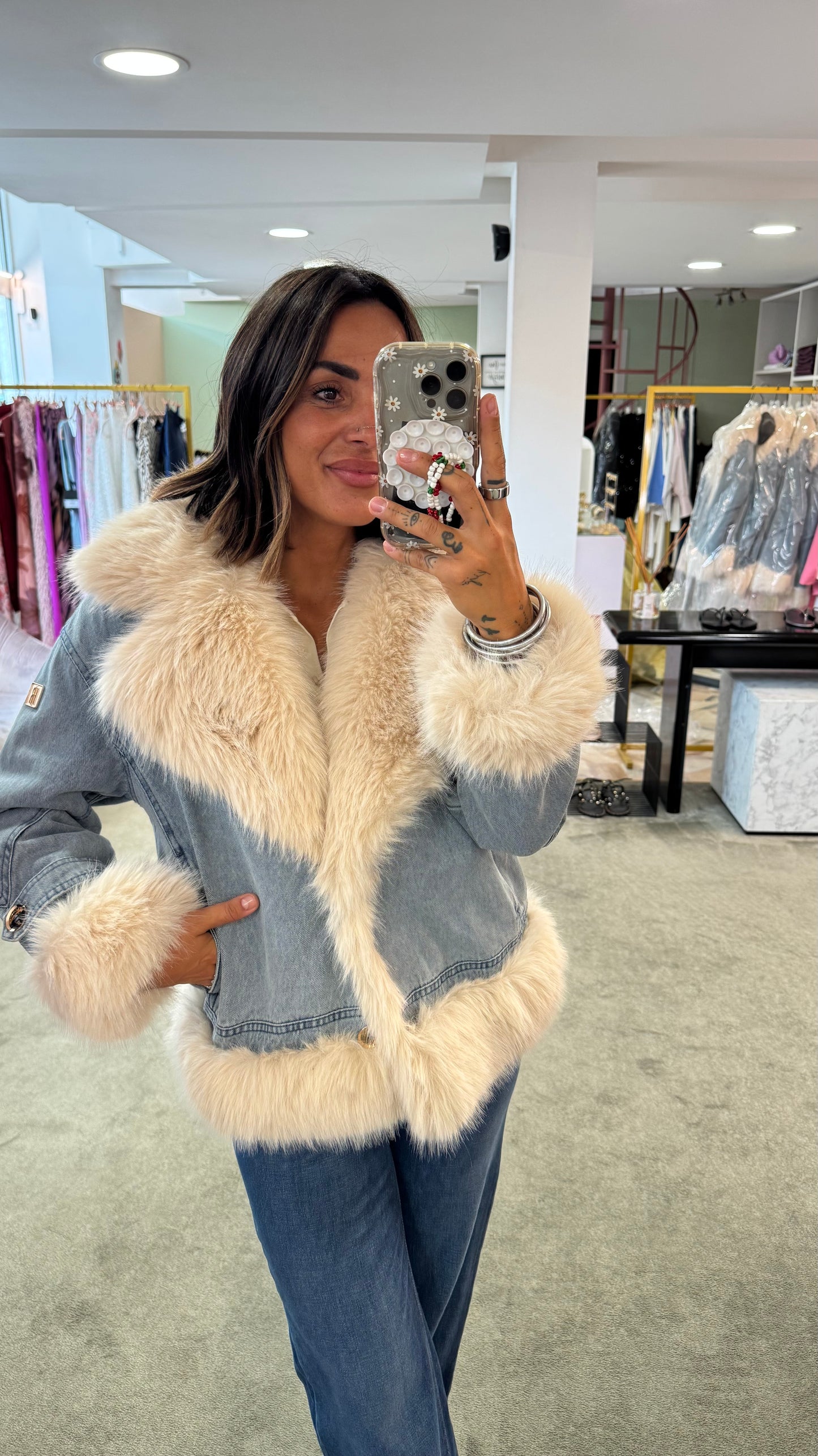 Giacca in jeans con pelo fake fr