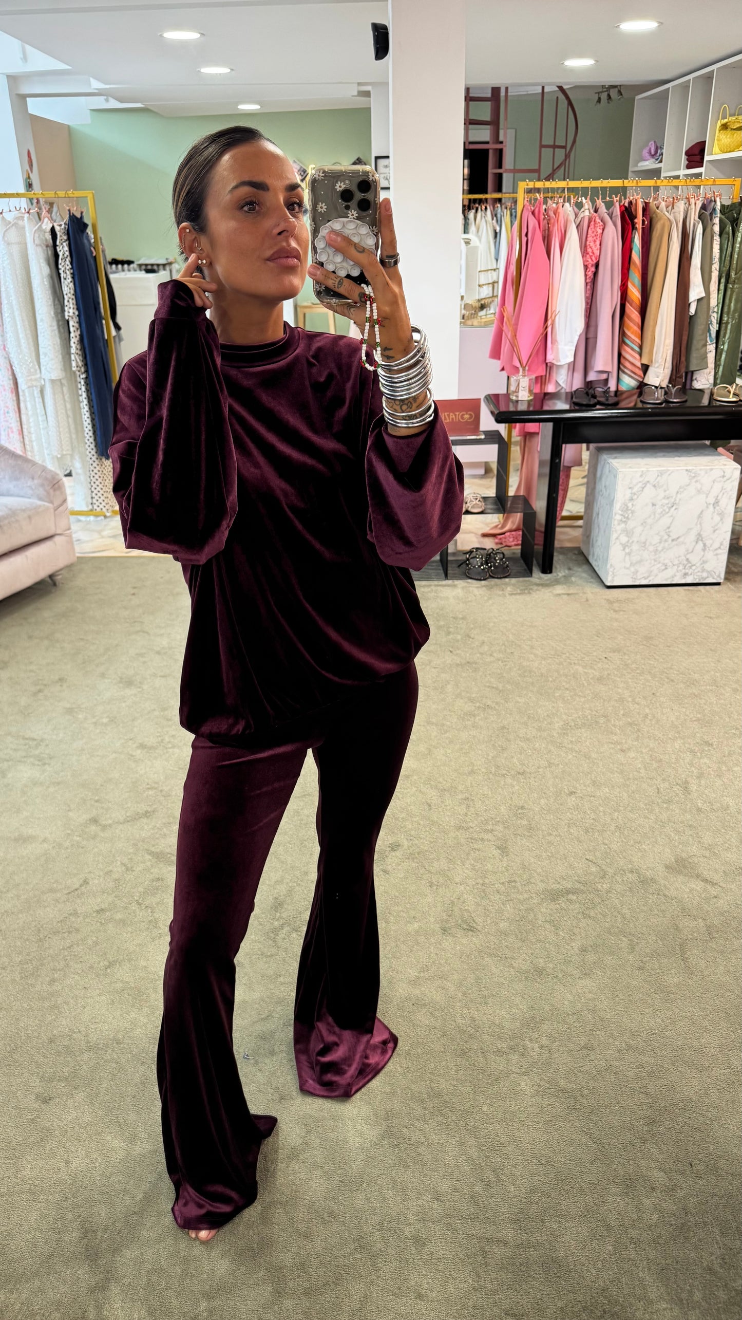 Pantaloni flare bordeaux in velluto Don't@Me