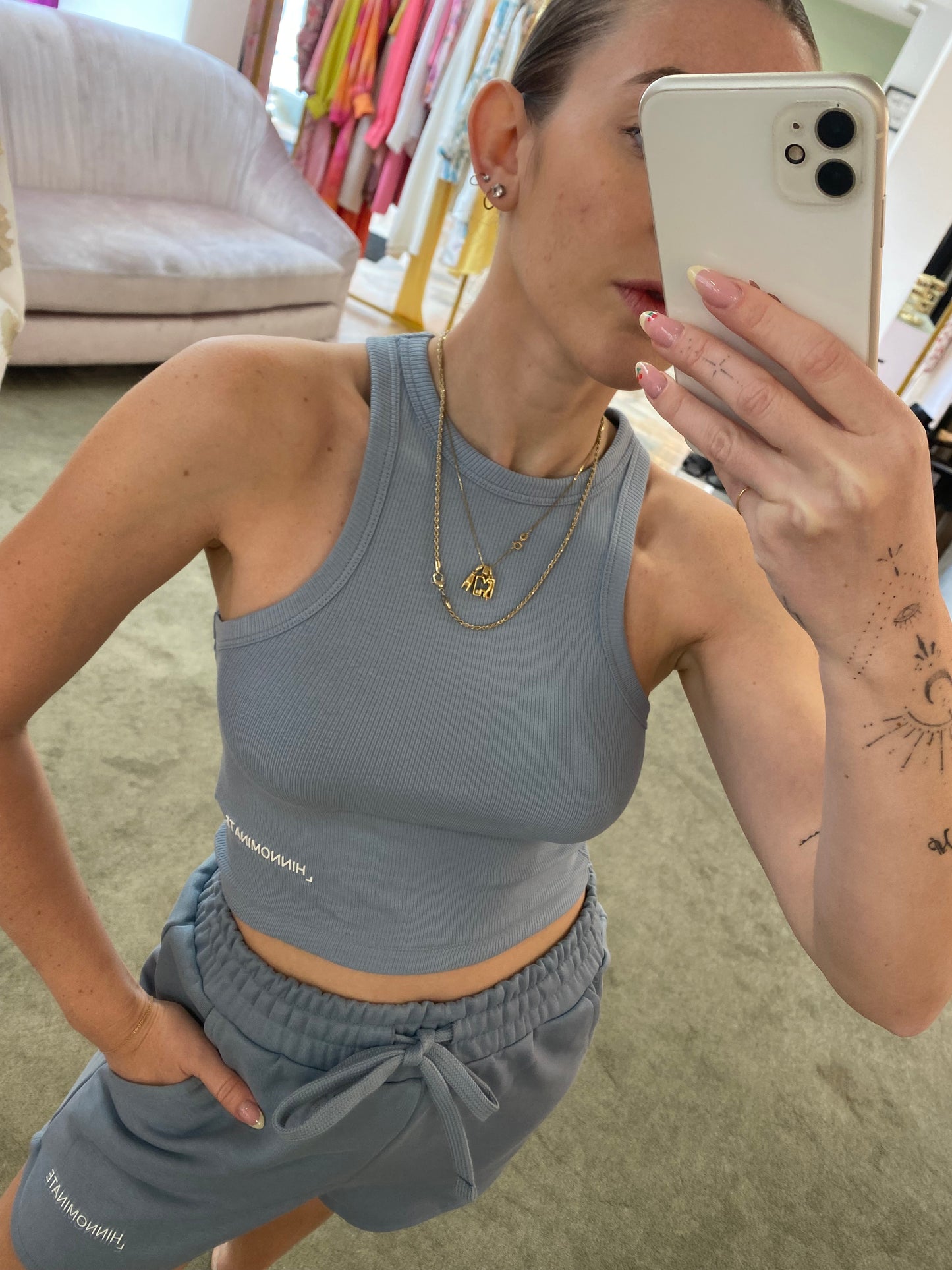 Crop top azzurro polvere a costine hinnominate