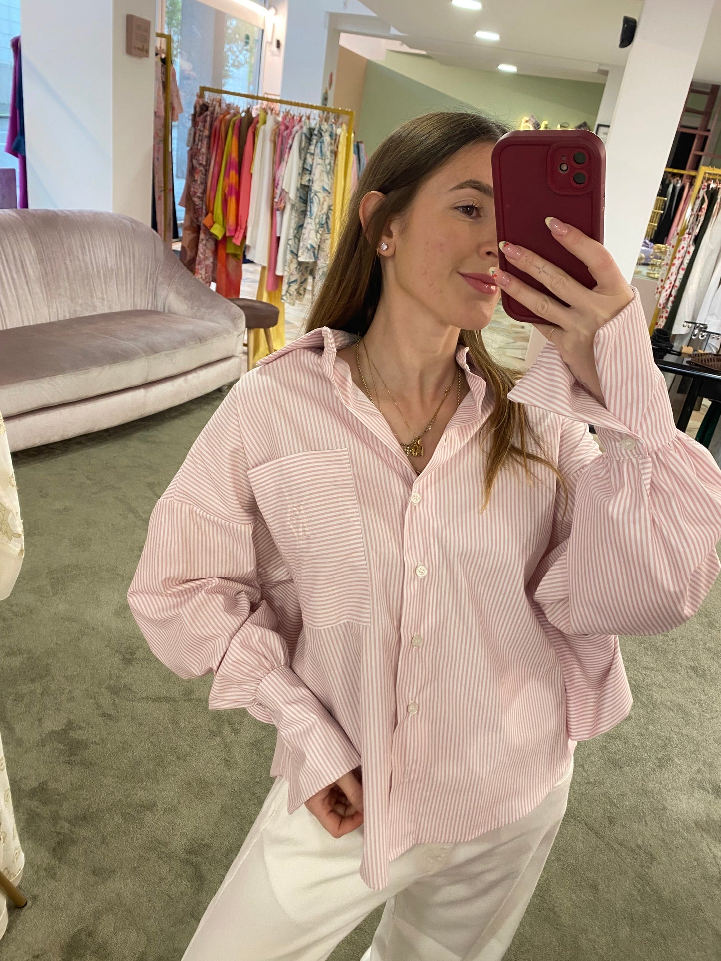 Camicia rosa a righe schiena scoperta ks