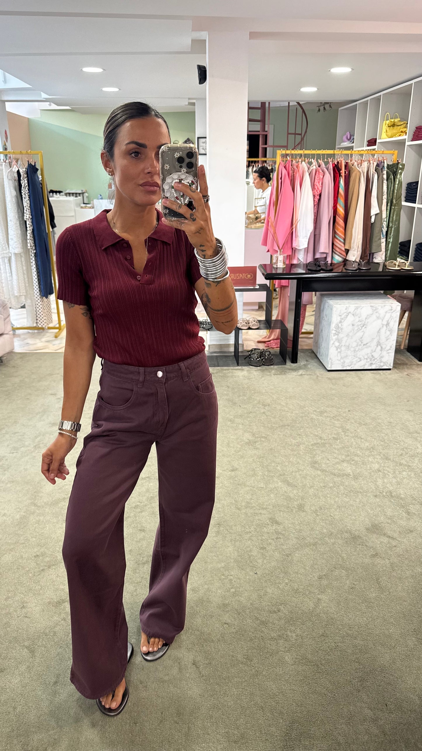 Polo bordeaux a costine on viscosa leggera maniche corte jx