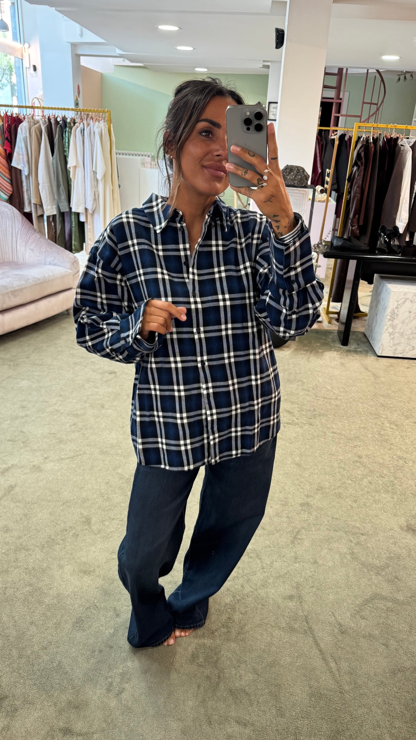 Camicia blu a quadri jx