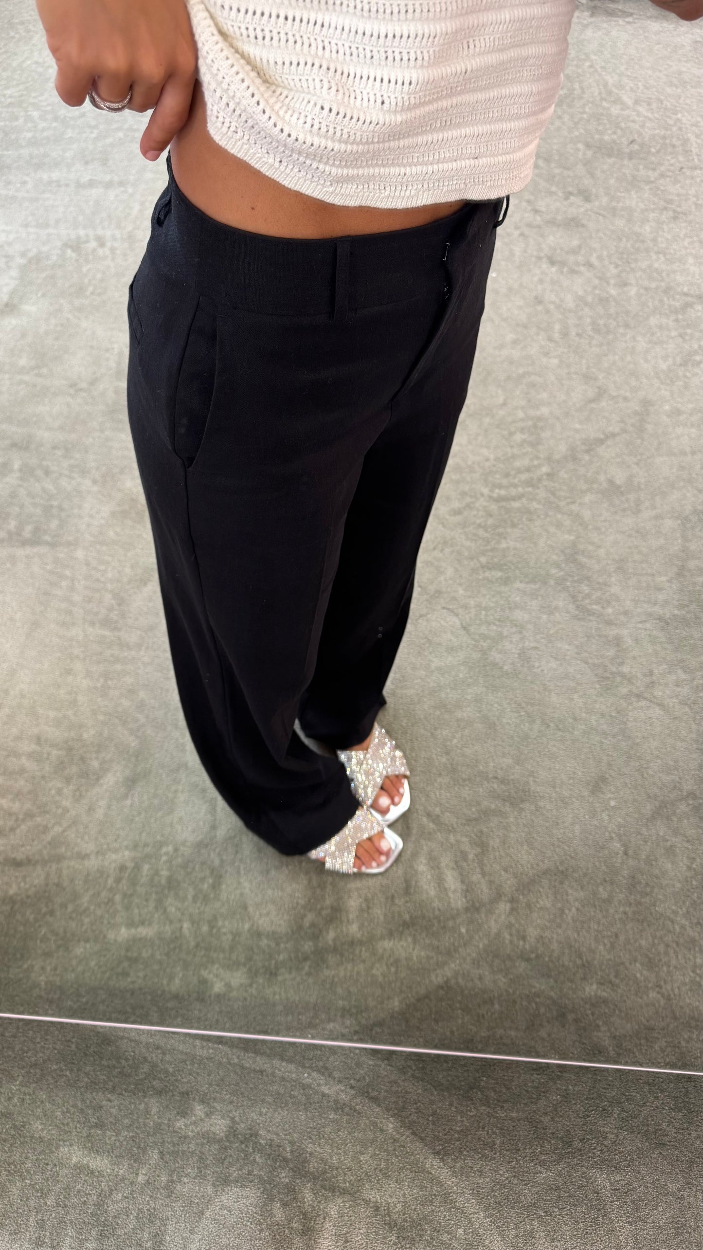 Pantaloni neri dritti in lino sl