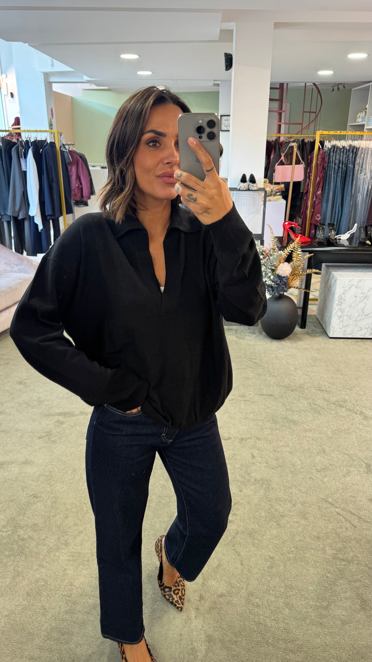 Maglione polo nero lh