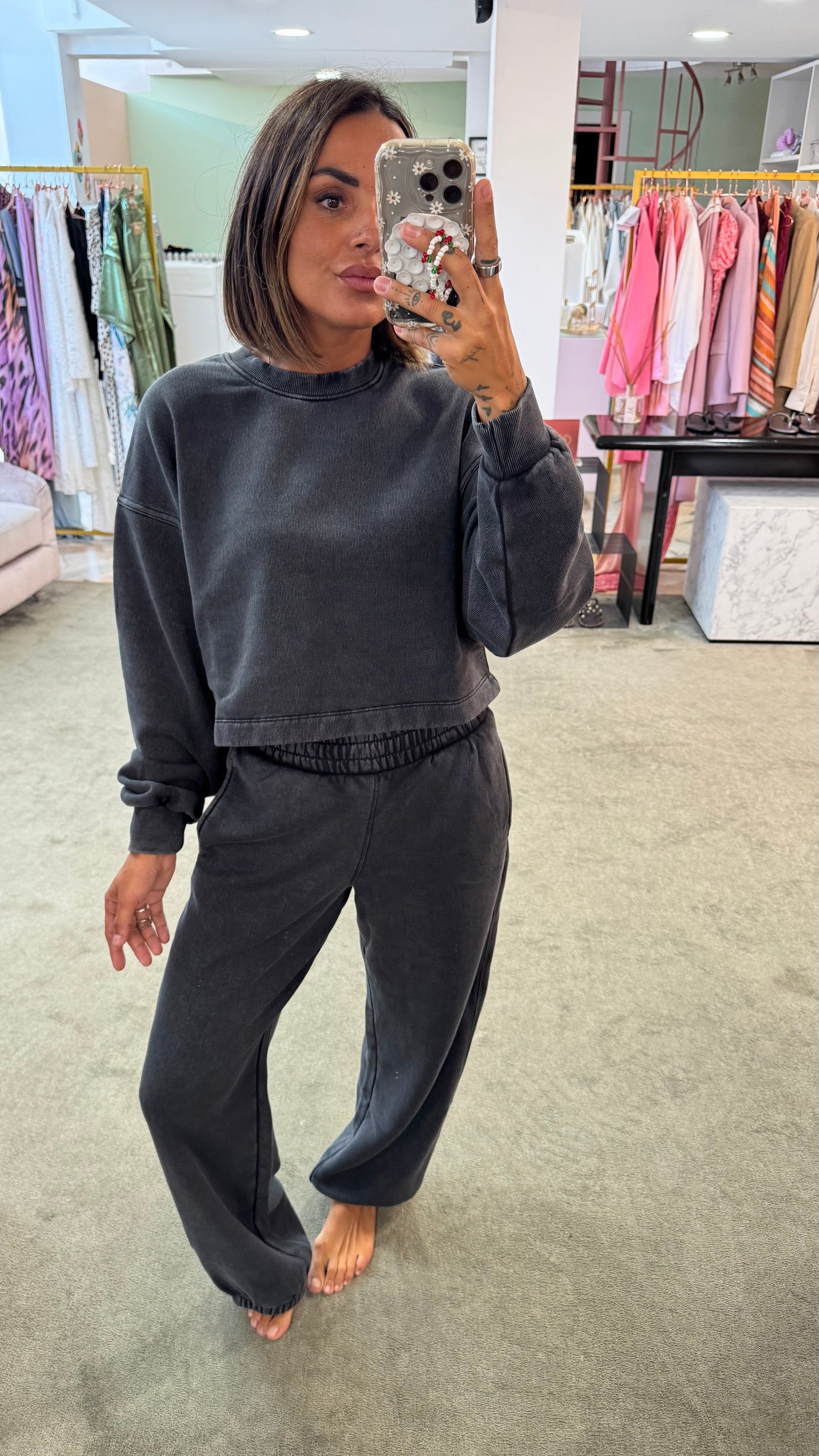 Felpa crop grigia stonewashed jx