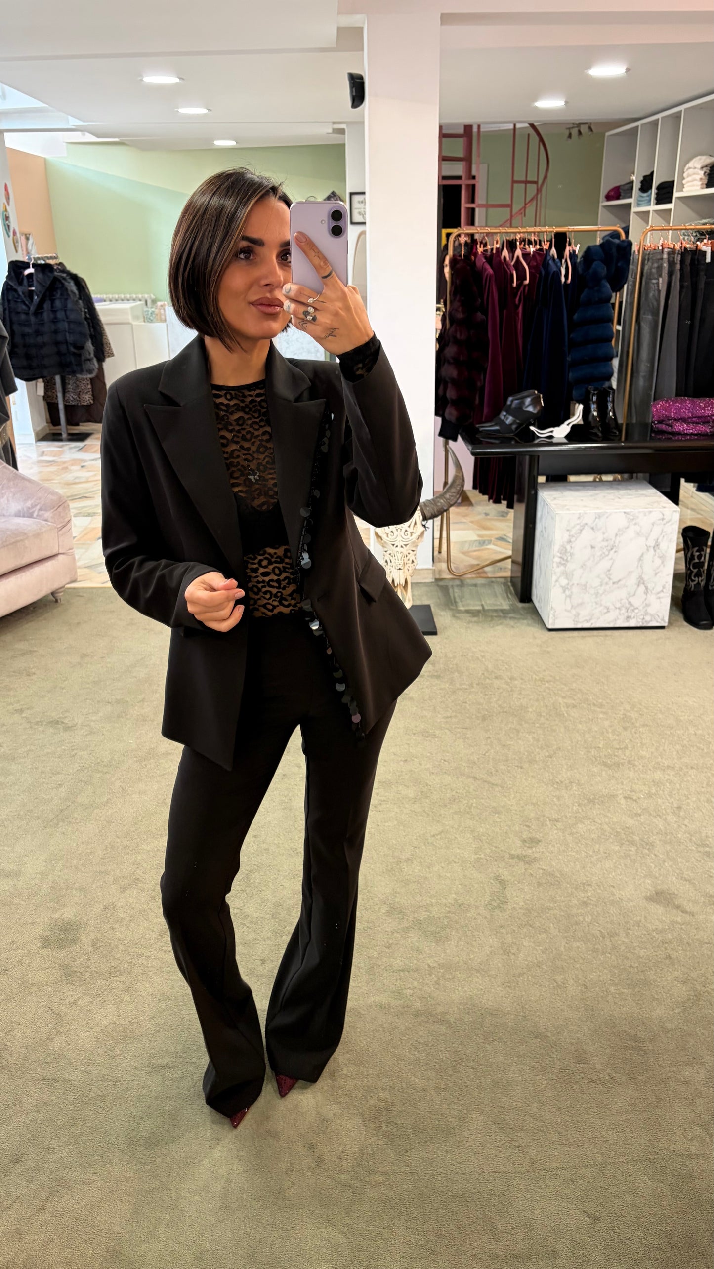 Body nero in pizzo maculato fr